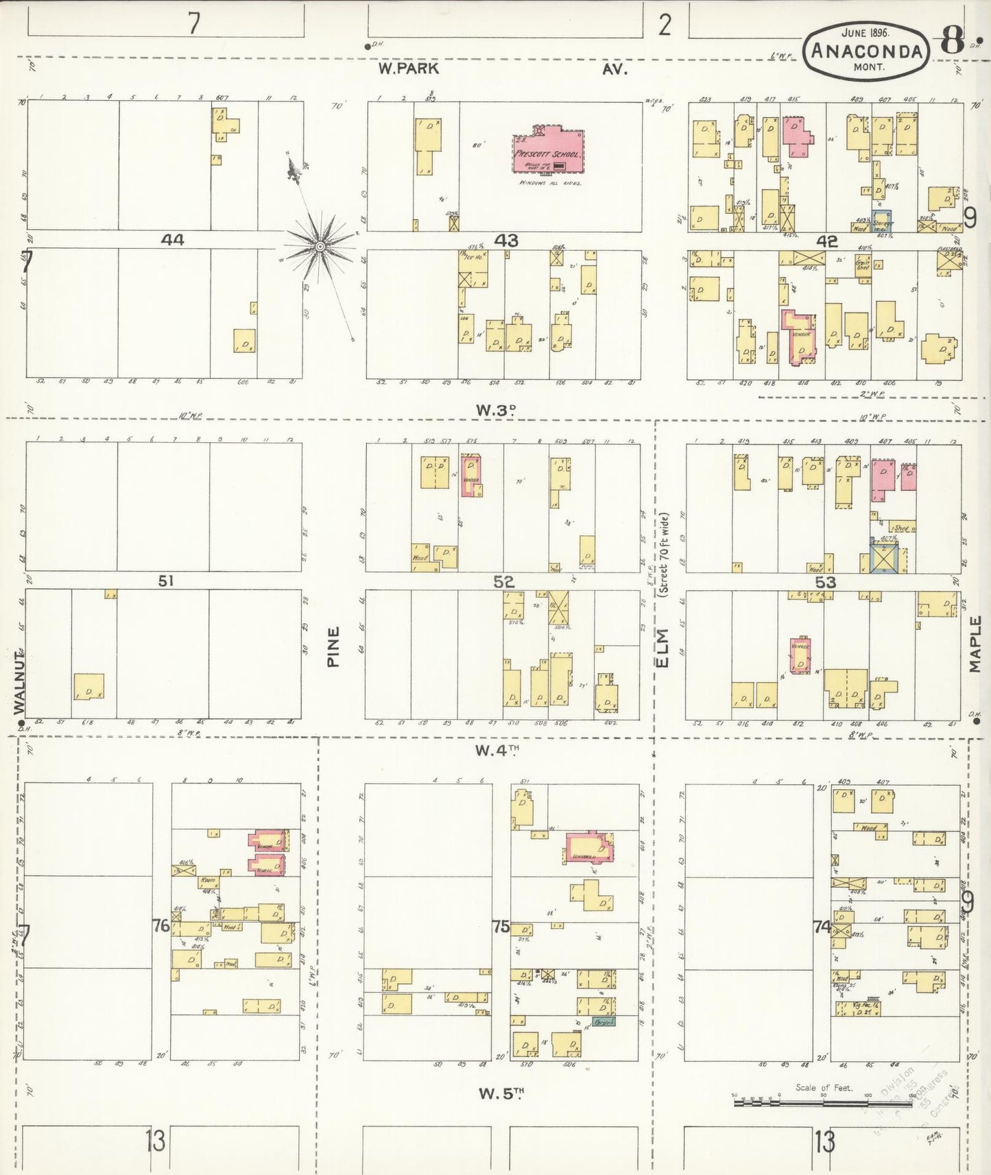Sanborn Fire Insurance Map from Anaconda, Deer Lodge County, Montana (1896), Sheet #0008 - Historic Sanborn Fire Insurance Map Print, vintage old map wall art, antique decor, genealogy gift, Montana Montana map