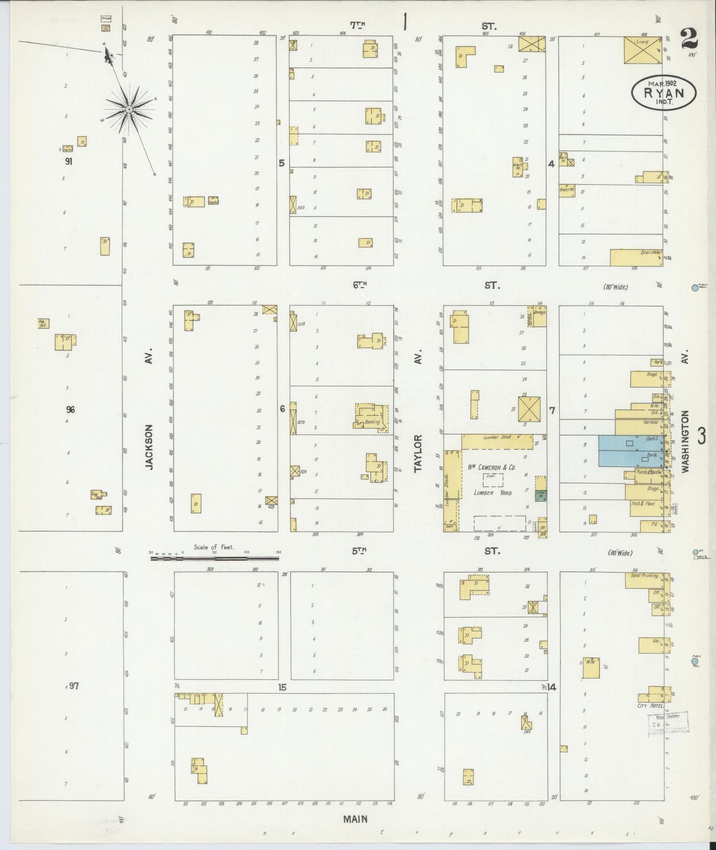 Sanborn Fire Insurance Map from Ryan, Jefferson County, Oklahoma (1902), Sheet #0002 - Historic Sanborn Fire Insurance Map Print, vintage old map wall art, antique decor, genealogy gift, Oklahoma Oklahoma map