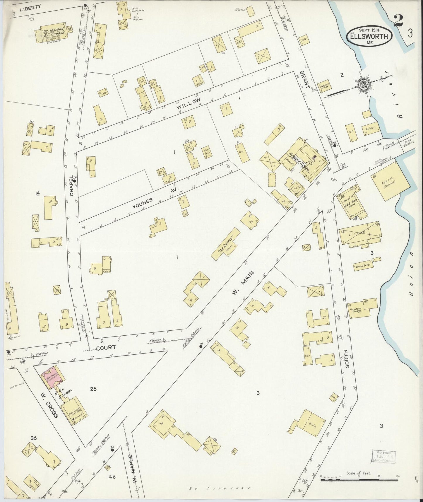 Sanborn Fire Insurance Map from Ellsworth, Hancock County, Maine (1914), Sheet #0002 - Historic Sanborn Fire Insurance Map Print, vintage old map wall art, antique decor, genealogy gift, Maine Maine map