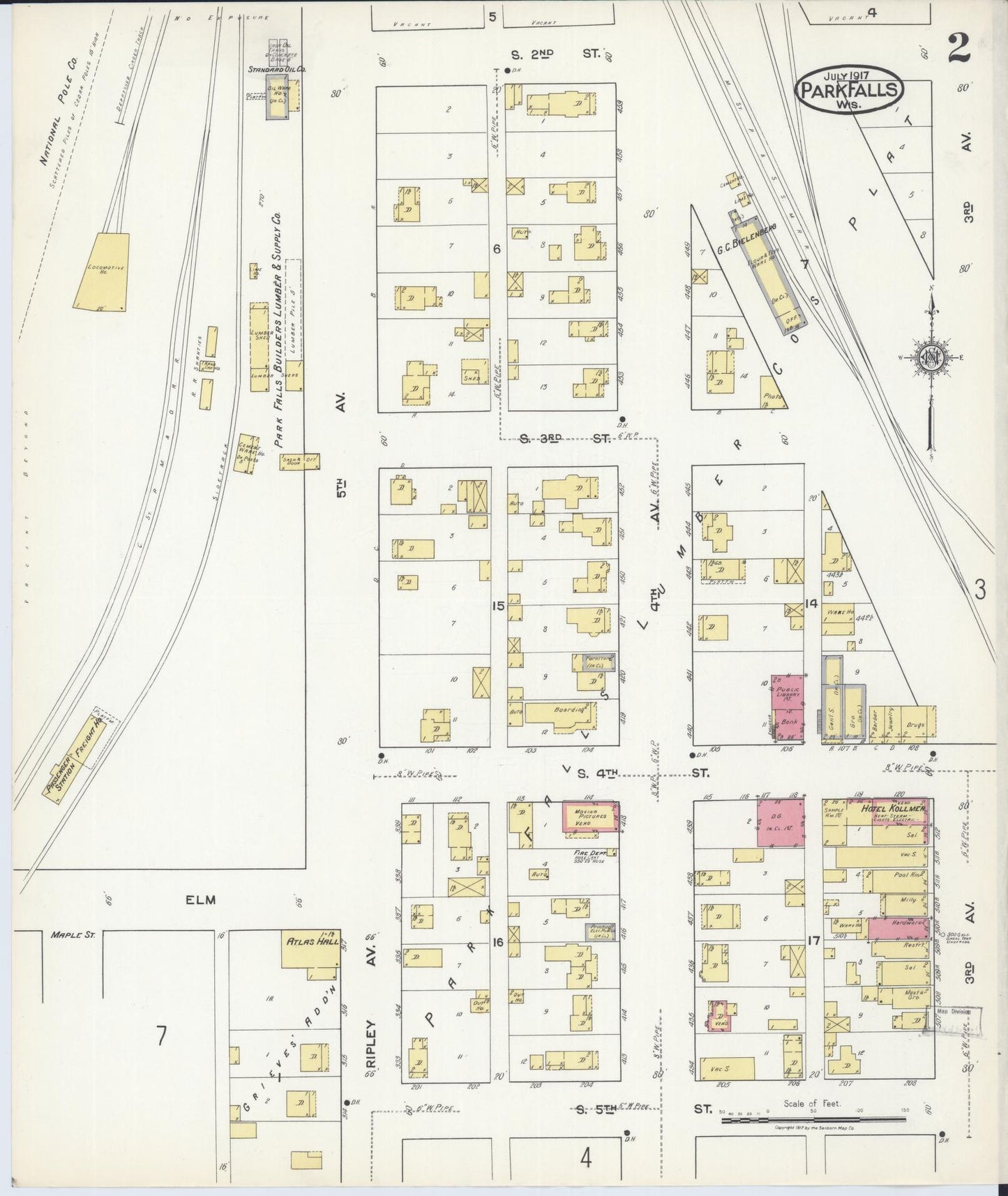 Sanborn Fire Insurance Map from Park Falls, Price County, Wisconsin (1917), Sheet #0002 - Historic Sanborn Fire Insurance Map Print, vintage old map wall art, antique decor, genealogy gift, Wisconsin Wisconsin map