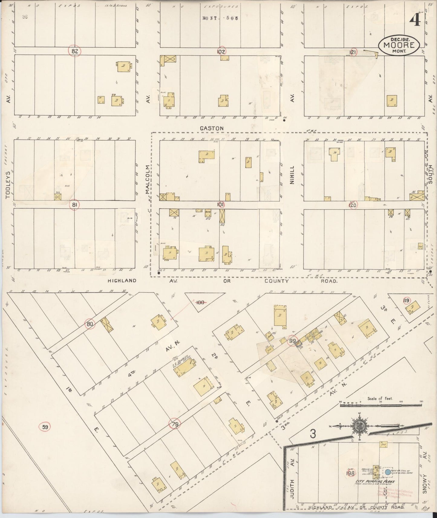 Sanborn Fire Insurance Map from Moore, Fergus County, Montana (1929), Sheet #0004 - Historic Sanborn Fire Insurance Map Print, vintage old map wall art, antique decor, genealogy gift, Montana Montana map