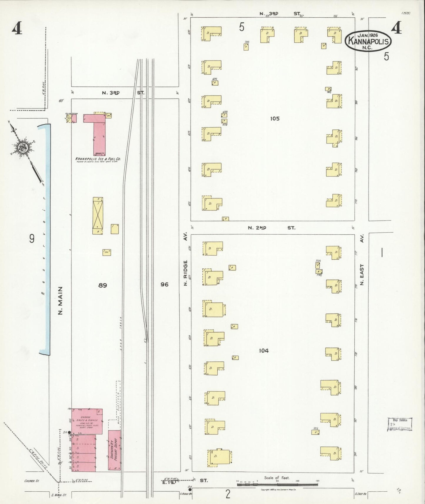 Sanborn Fire Insurance Map from Kannapolis, Rowan And Cabarrus Counties, North Carolina (1926), Sheet #0004 - Historic Sanborn Fire Insurance Map Print, vintage old map wall art, antique decor, genealogy gift, North Carolina North Carolina map