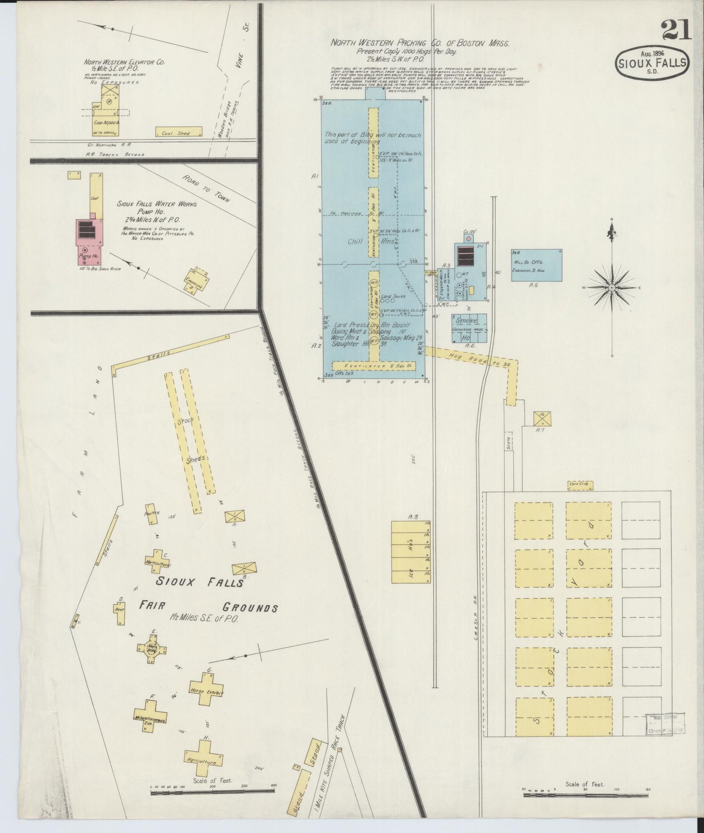 Sanborn Fire Insurance Map from Sioux Falls, Minnehaha County, South Dakota (1896), Sheet #0021 - Complete Map Set gallery image, historic Sanborn map, vintage wall art, South Dakota South Dakota
