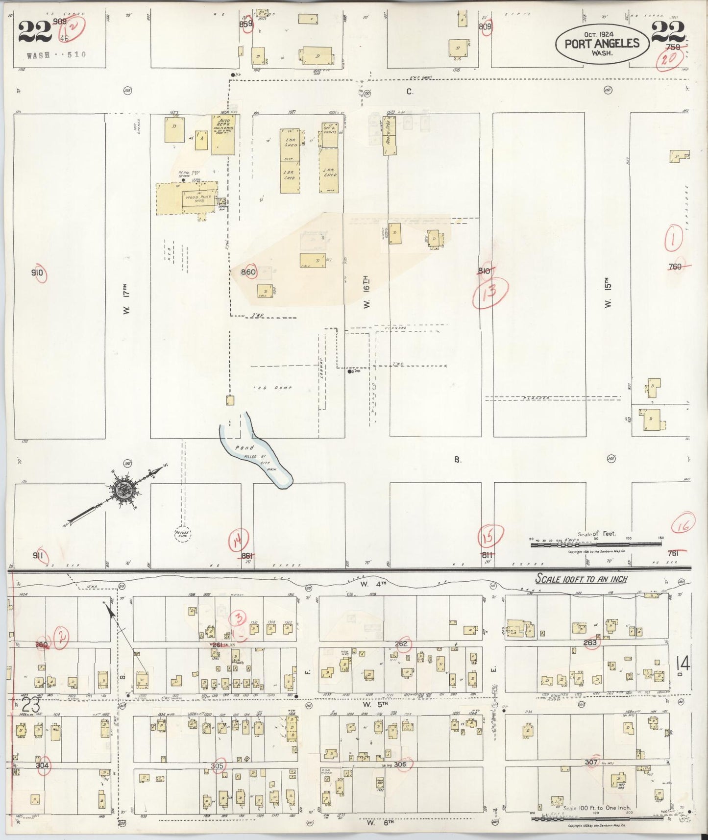 Sanborn Fire Insurance Map from Port Angeles, Clallam County, Washington (1949), Sheet #0022 - Historic Sanborn Fire Insurance Map Print, vintage old map wall art, antique decor, genealogy gift, Washington Washington map