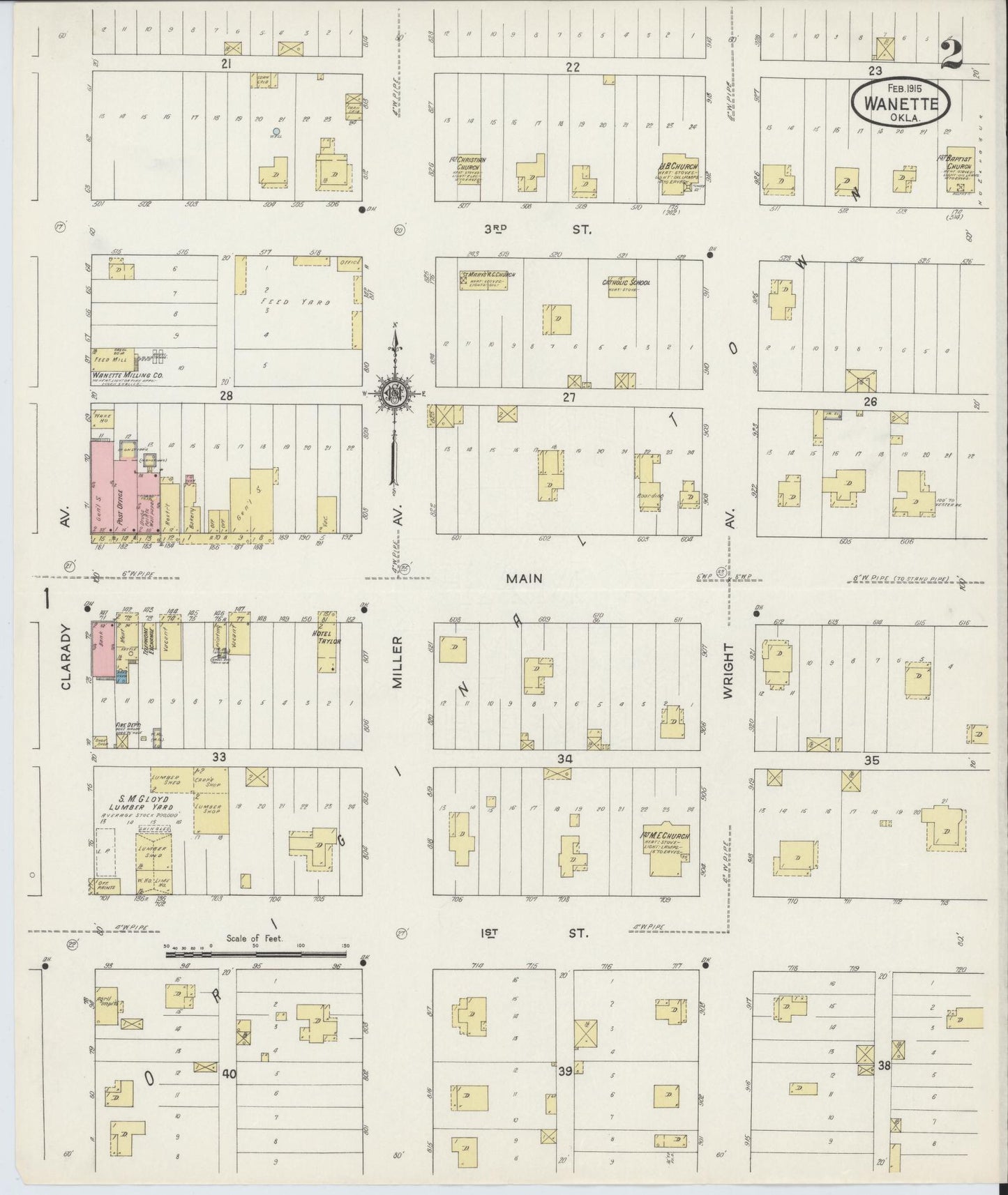 Sanborn Fire Insurance Map from Wanette, Pottawatomie County, Oklahoma (1915), Sheet #0002 - Historic Sanborn Fire Insurance Map Print, vintage old map wall art, antique decor, genealogy gift, Oklahoma Oklahoma map