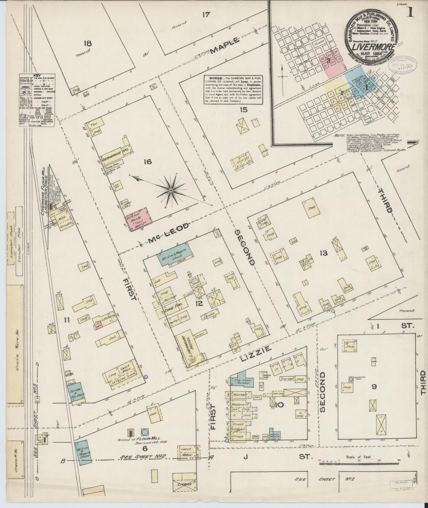 Sanborn Fire Insurance Map from Livermore, Alameda County, California. (1884) – Historic Sanborn Fire Insurance Map Print
