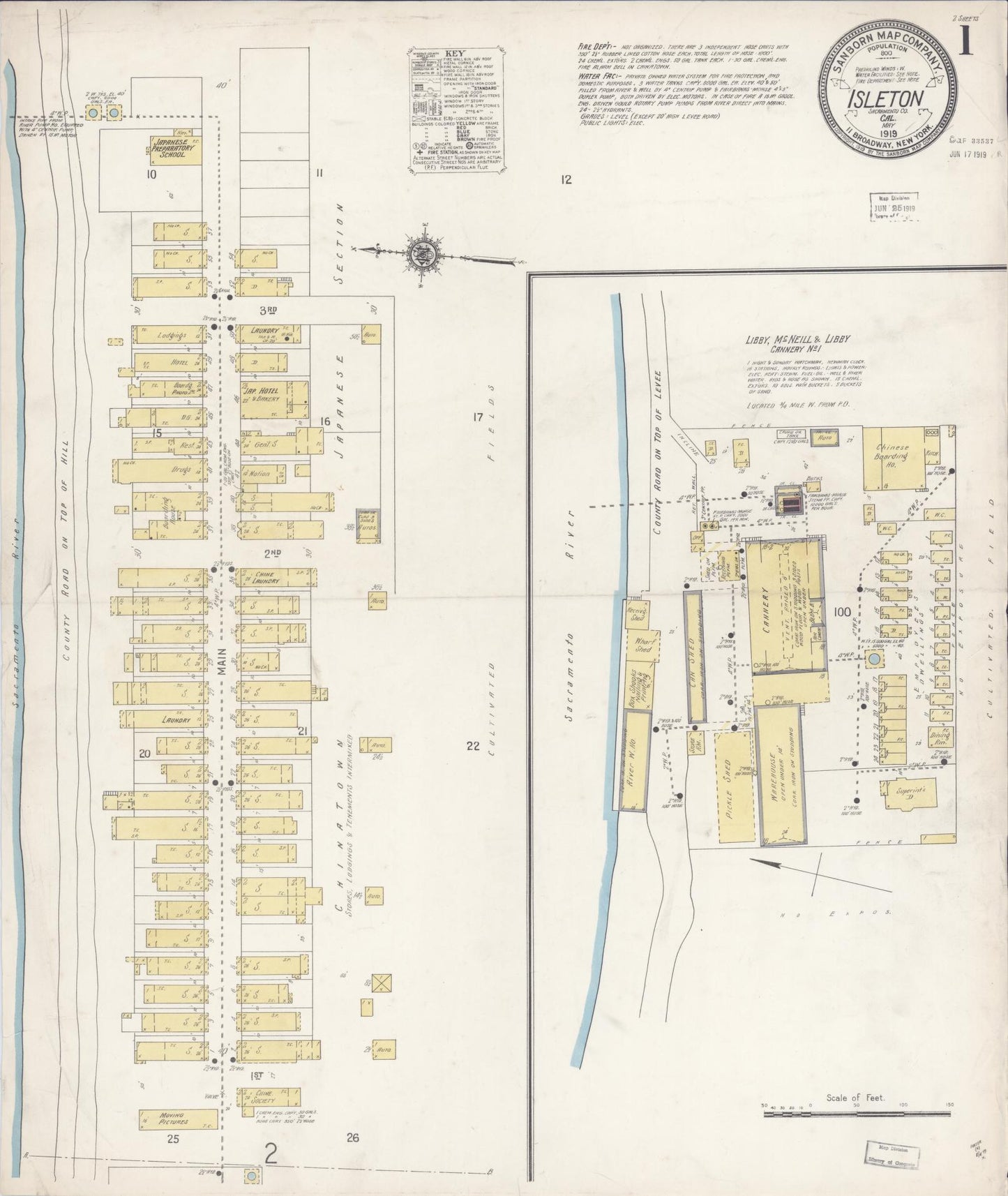 Sanborn Fire Insurance Map from Isleton, Sacramento County, California (1919), Sheet #0001 - Historic Sanborn Fire Insurance Map Print, vintage old map wall art, antique decor, genealogy gift, California California map
