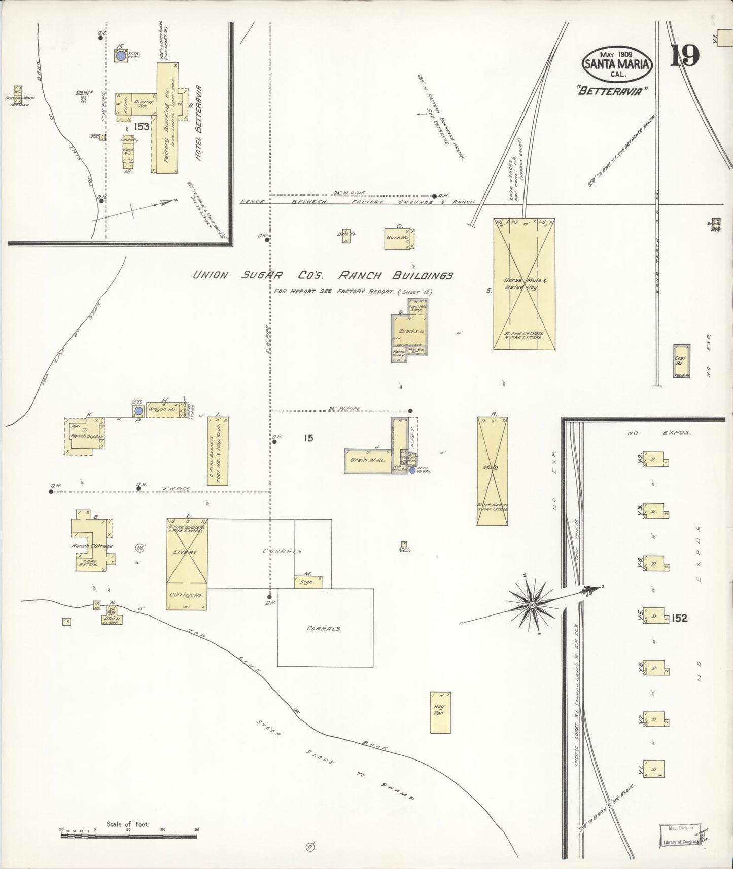 Sanborn Fire Insurance Map from Santa Maria, Santa Barbara County, California (1909), Sheet #0019 - Complete Map Set gallery image, historic Sanborn map, vintage wall art, California California