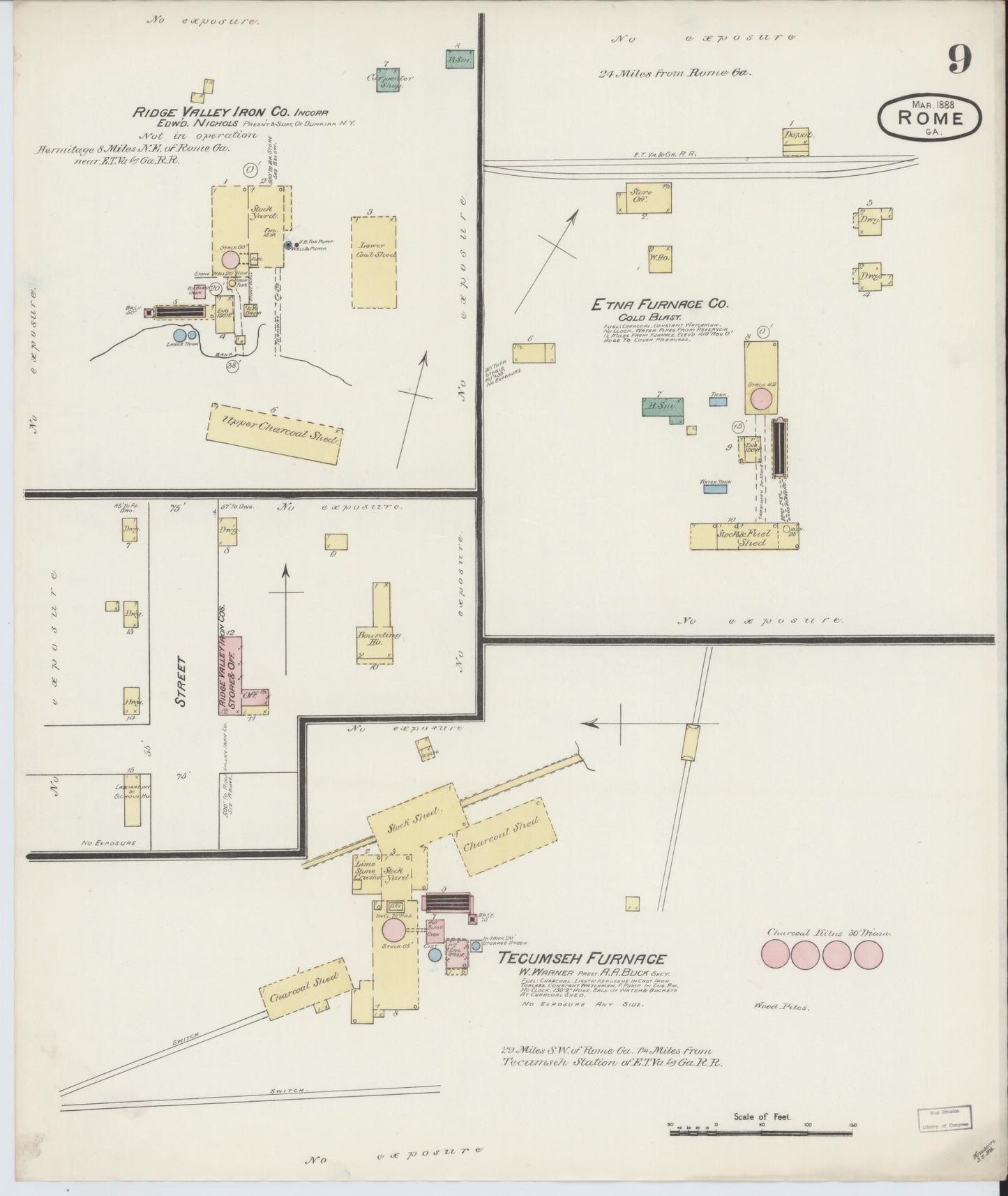 Sanborn Fire Insurance Map from Rome, Floyd County, Georgia (1888), Sheet #0009 - Historic Sanborn Fire Insurance Map Print, vintage old map wall art, antique decor, genealogy gift, Georgia Georgia map