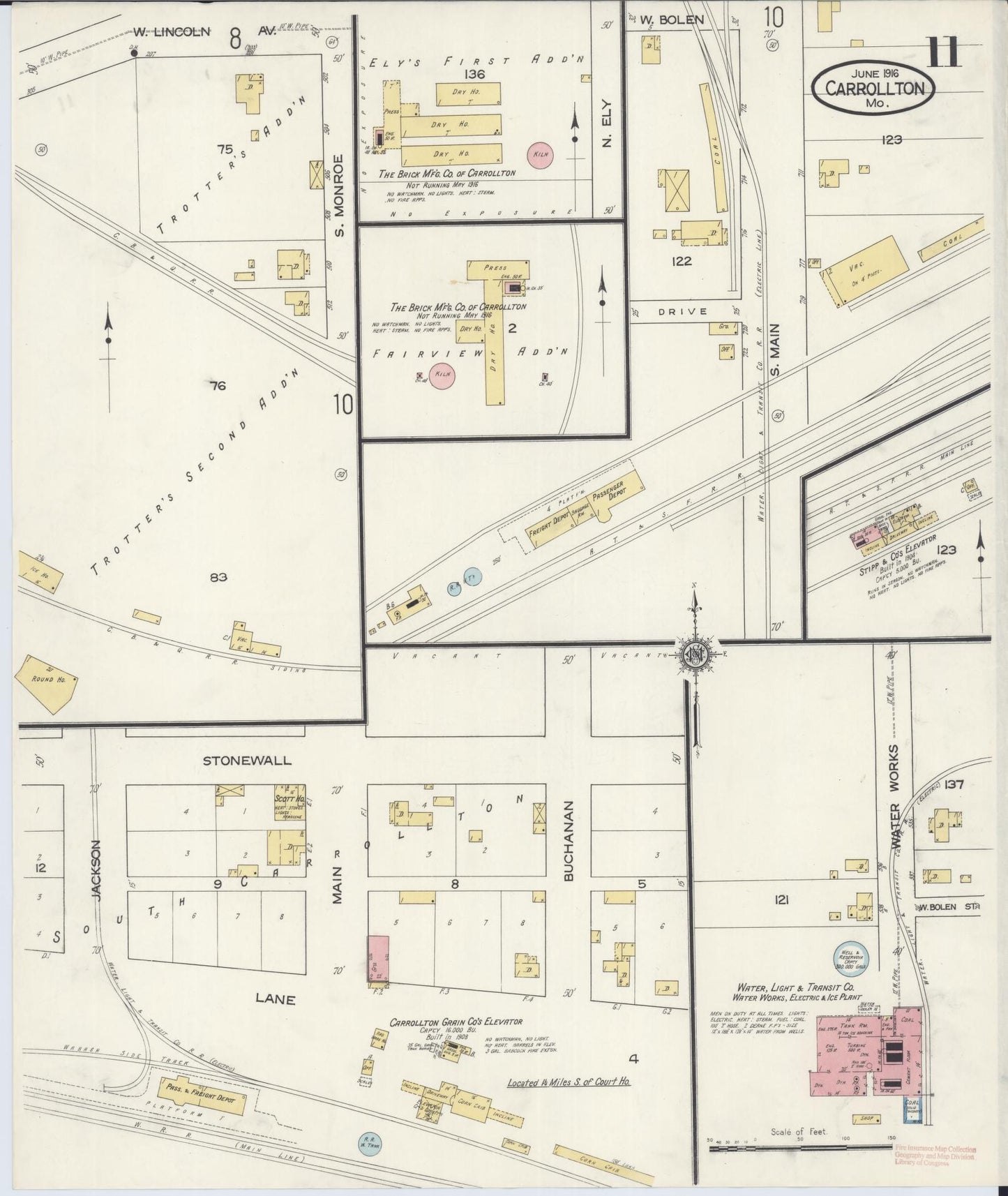 Sanborn Fire Insurance Map from Carrollton, Carroll County, Missouri (1916), Sheet #0011 - Historic Sanborn Fire Insurance Map Print, vintage old map wall art, antique decor, genealogy gift, Missouri Missouri map