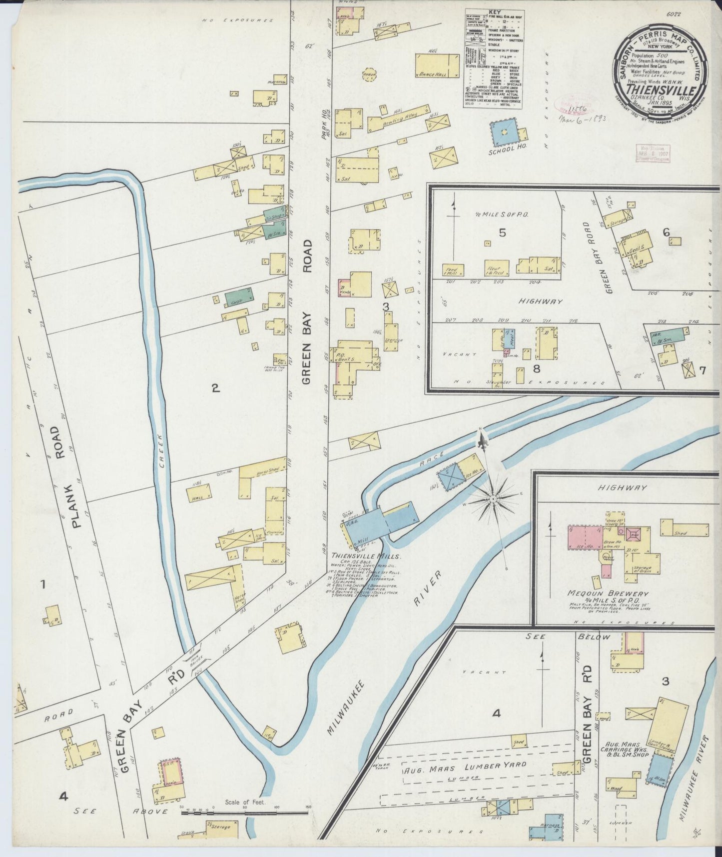 Sanborn Fire Insurance Map from Thiensville, Ozaukee County, Wisconsin (1893), Sheet #0001 - Historic Sanborn Fire Insurance Map Print, vintage old map wall art, antique decor, genealogy gift, Wisconsin Wisconsin map