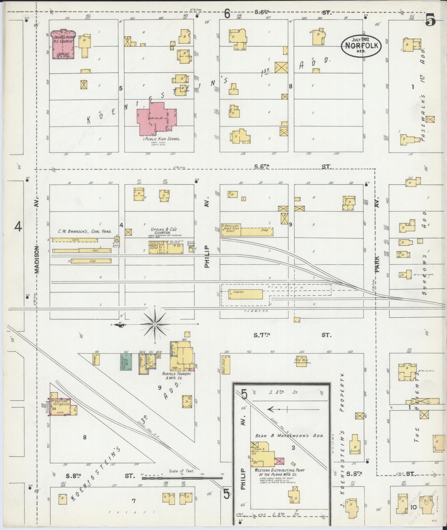 Sanborn Fire Insurance Map from Norfolk, Madison County, Nebraska (1902), Sheet #0005 - Historic Sanborn Fire Insurance Map Print, vintage old map wall art, antique decor, genealogy gift, Nebraska Nebraska map