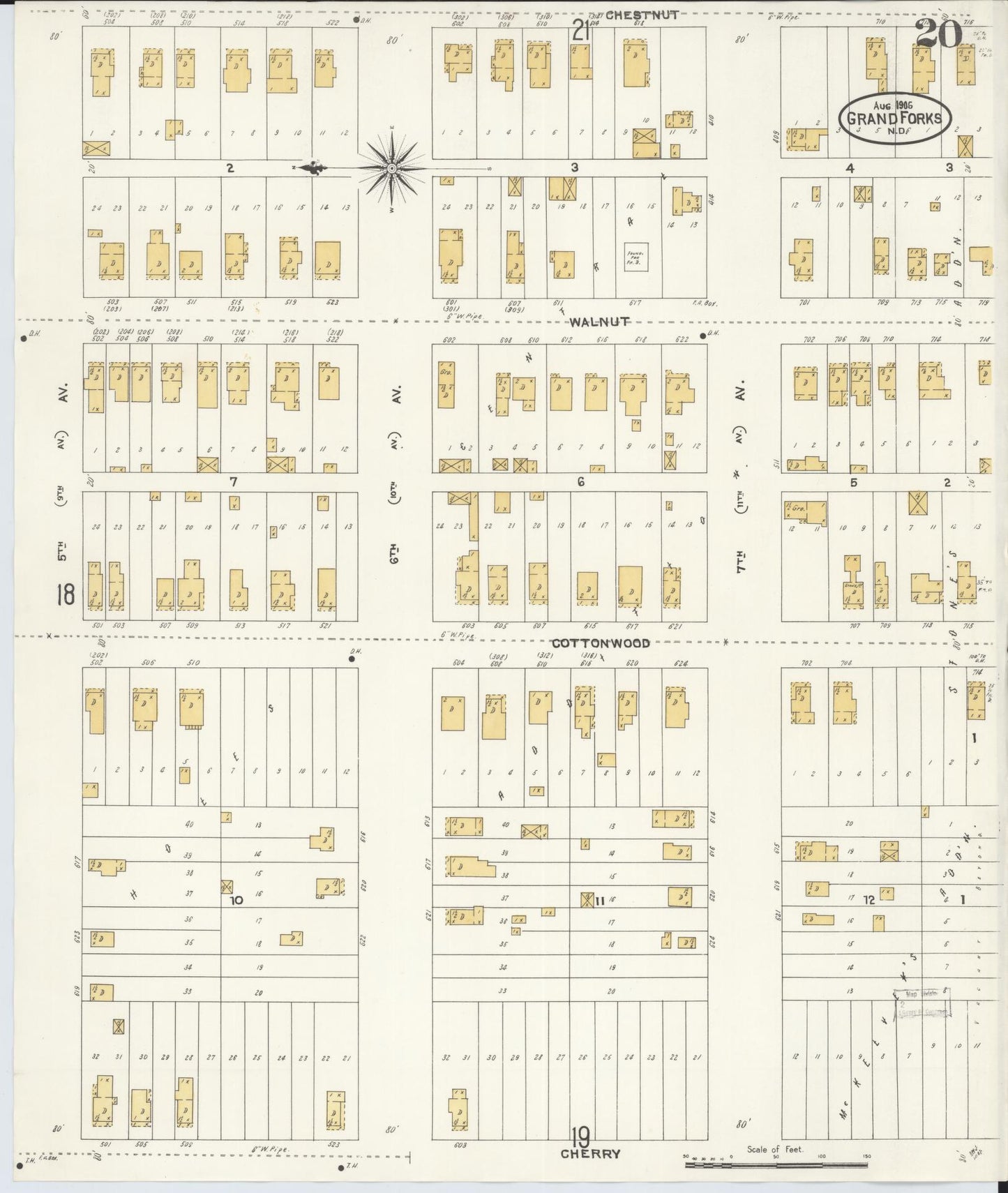 Sanborn Fire Insurance Map from Grand Forks, Grand Forks County, North Dakota (1906), Sheet #0020 - Historic Sanborn Fire Insurance Map Print, vintage old map wall art, antique decor, genealogy gift, North Dakota North Dakota map
