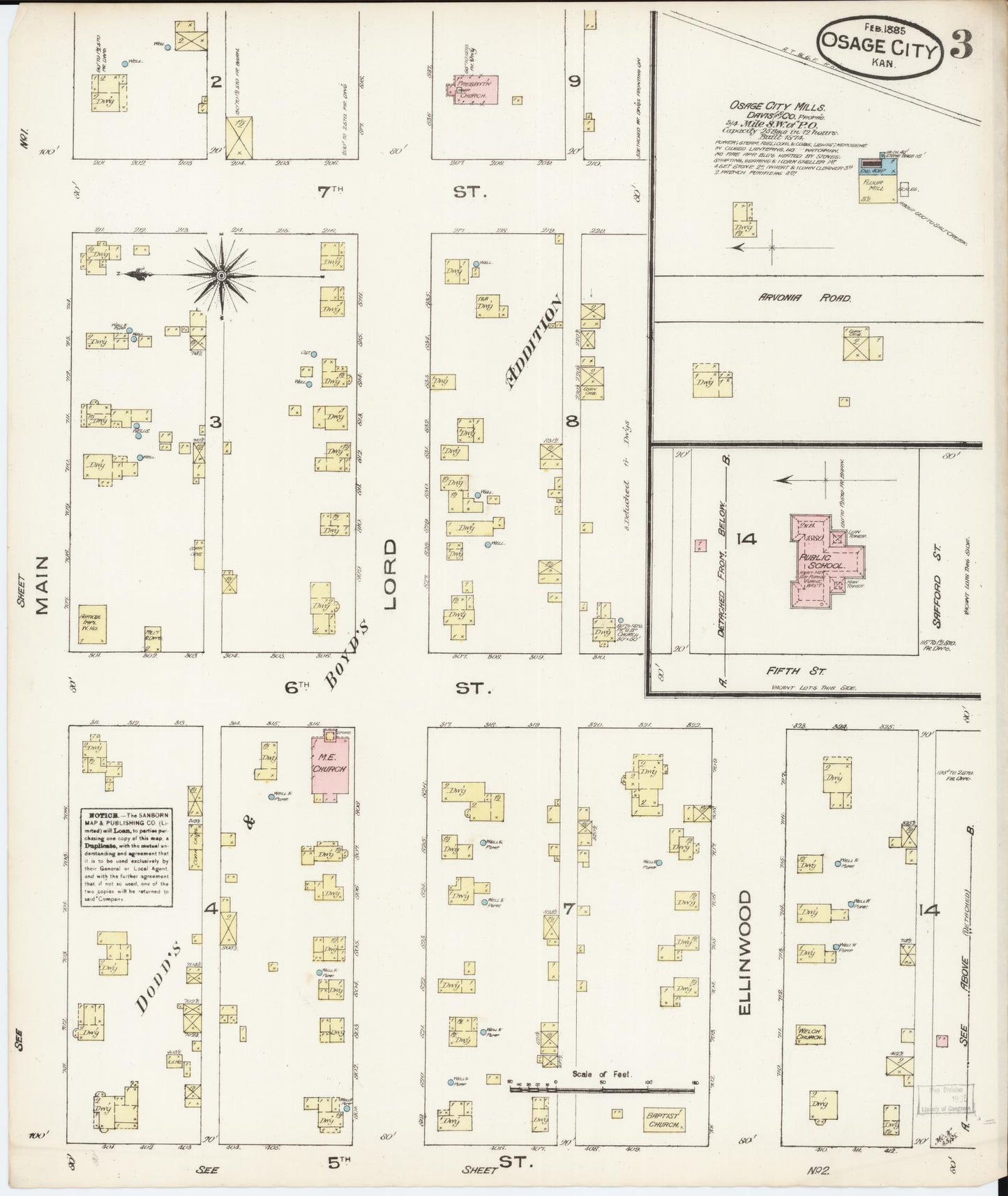 Sanborn Fire Insurance Map from Osage City, Osage County, Kansas (1885), Sheet #0003 - Complete Map Set gallery image, historic Sanborn map, vintage wall art, Kansas Kansas
