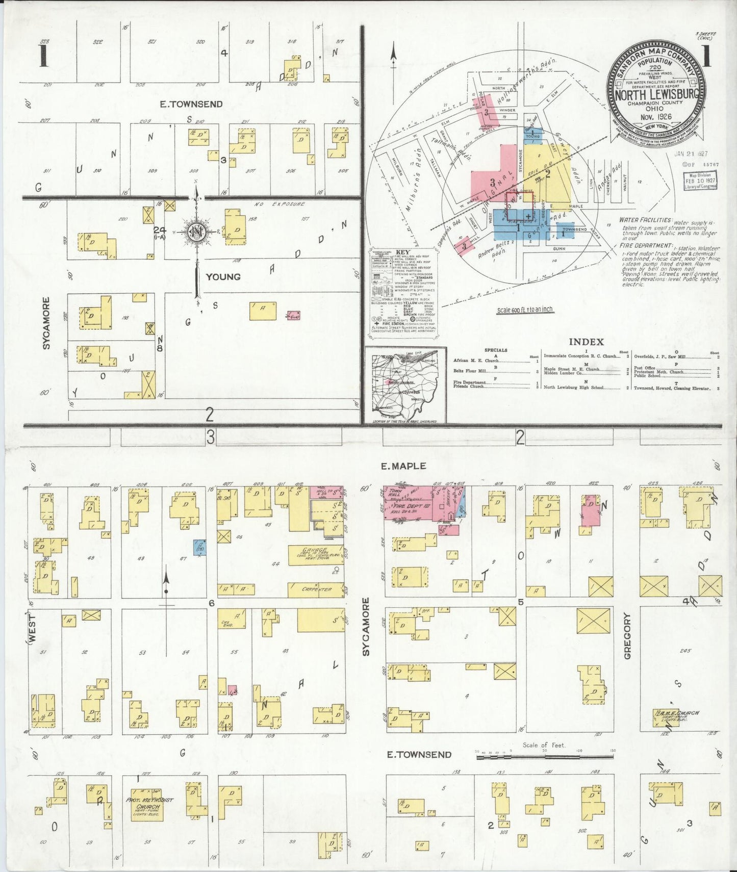 Sanborn Fire Insurance Map from North Lewisburg, Champaign County, Ohio (1926), Sheet #0001 - Historic Sanborn Fire Insurance Map Print, vintage old map wall art, antique decor, genealogy gift, Ohio Ohio map