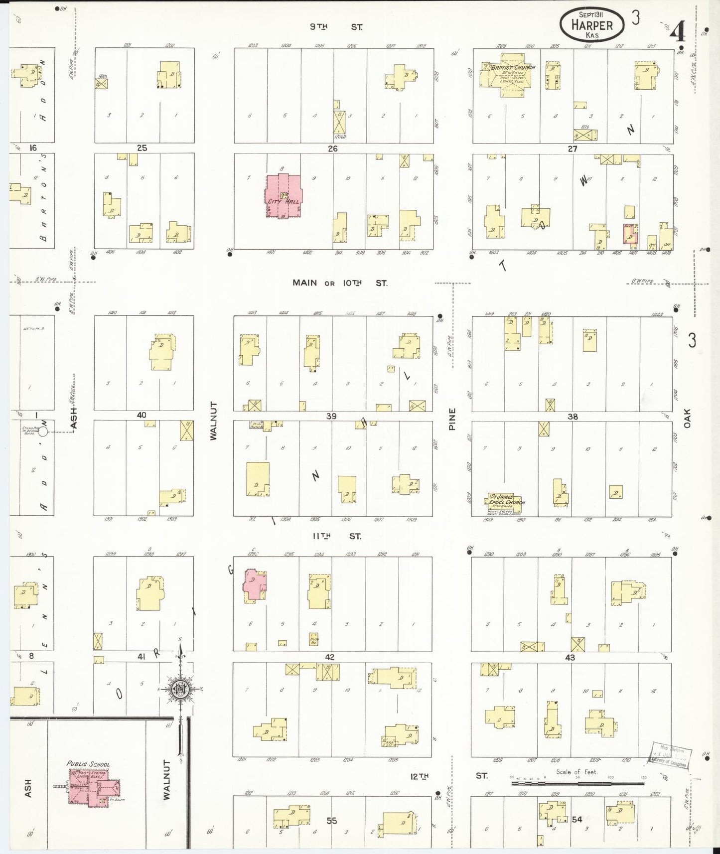 Sanborn Fire Insurance Map from Harper, Harper County, Kansas (1911), Sheet #0004 - Historic Sanborn Fire Insurance Map Print, vintage old map wall art, antique decor, genealogy gift, Kansas Kansas map