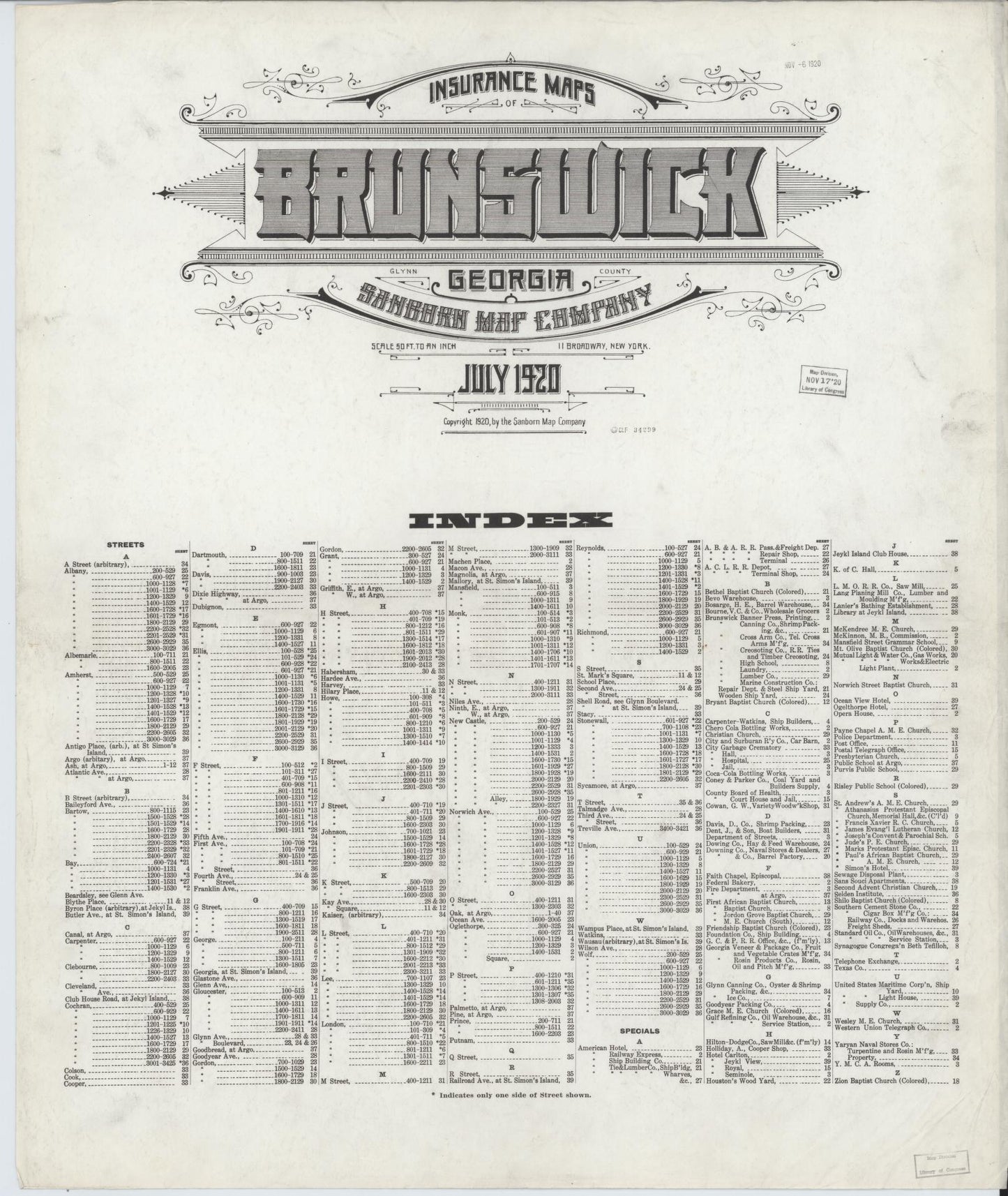 Sanborn Fire Insurance Map from Brunswick, Glynn County, Georgia (1920), Sheet #0001 - Historic Sanborn Fire Insurance Map Print, vintage old map wall art, antique decor, genealogy gift, Georgia Georgia map