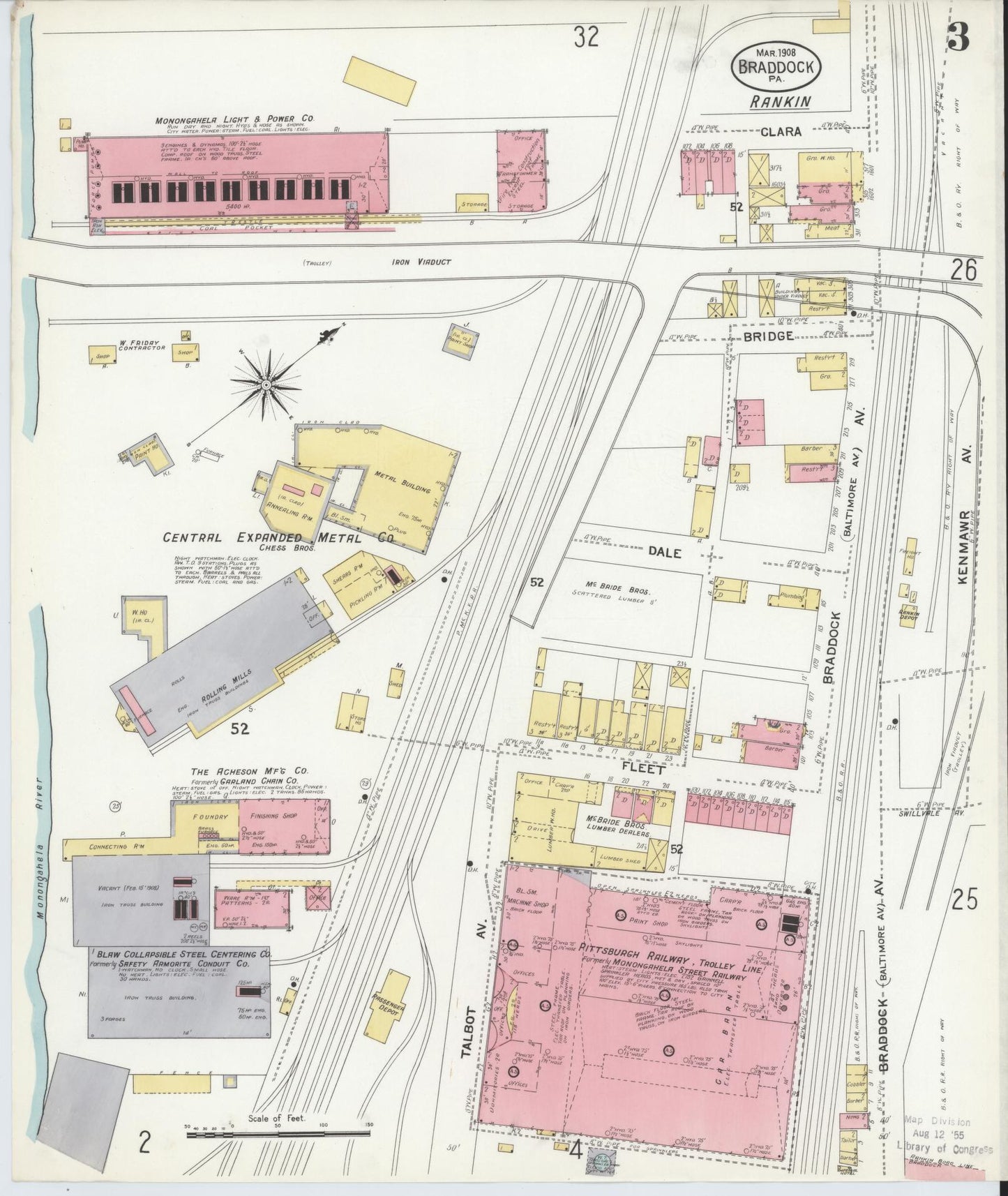Sanborn Fire Insurance Map from Braddock, Allegheny County, Pennsylvania (1908), Sheet #0003 - Historic Sanborn Fire Insurance Map Print, vintage old map wall art, antique decor, genealogy gift, Pennsylvania Pennsylvania map