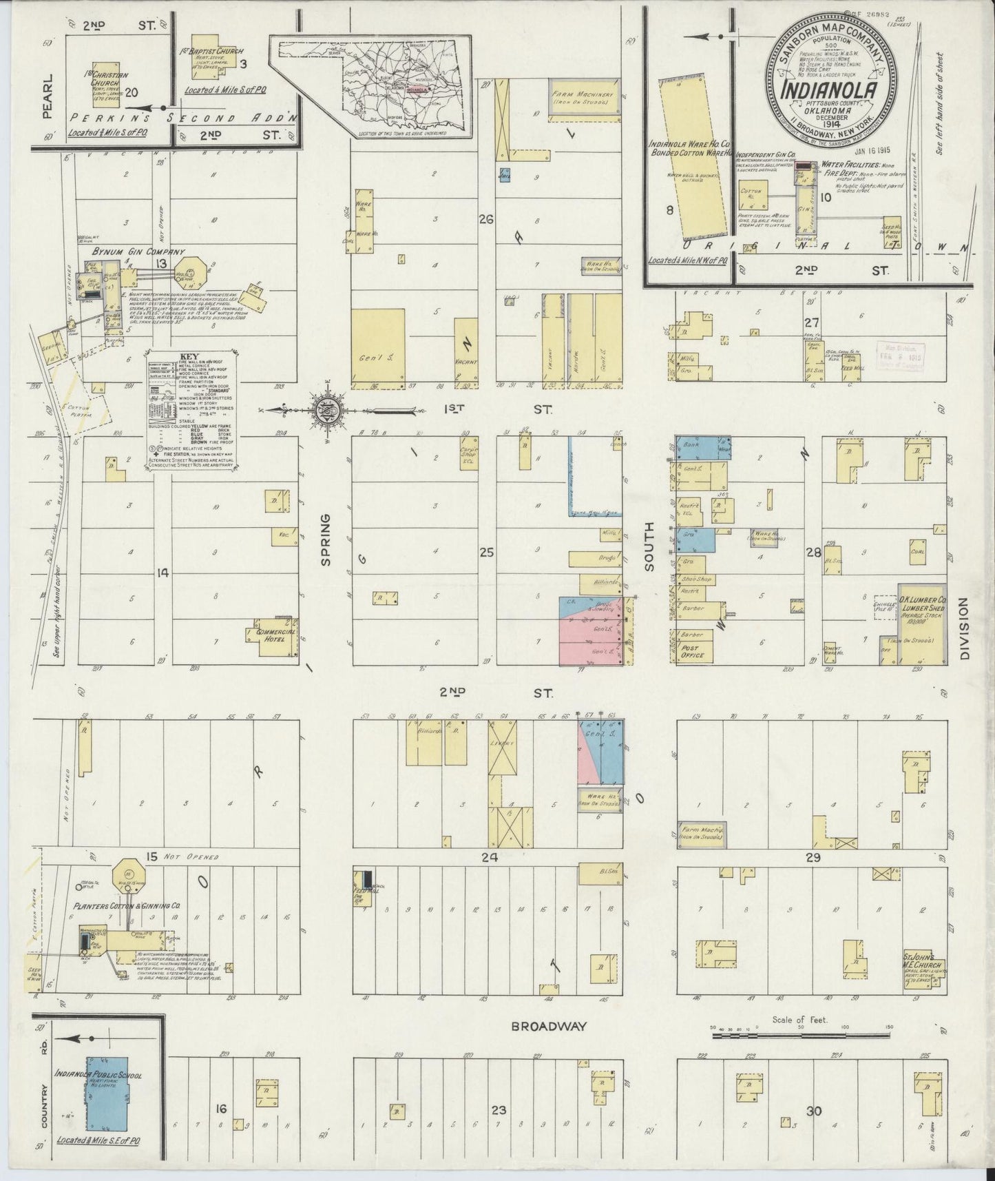 Sanborn Fire Insurance Map from Indianola, Pittsburg County, Oklahoma (1914), Sheet #0001 - Historic Sanborn Fire Insurance Map Print, vintage old map wall art, antique decor, genealogy gift, Oklahoma Oklahoma map