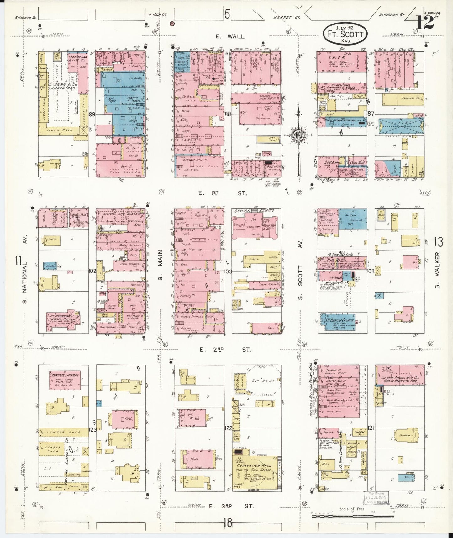 Sanborn Fire Insurance Map from Fort Scott, Bourbon County, Kansas (1912), Sheet #0012 - Historic Sanborn Fire Insurance Map Print, vintage old map wall art, antique decor, genealogy gift, Kansas Kansas map