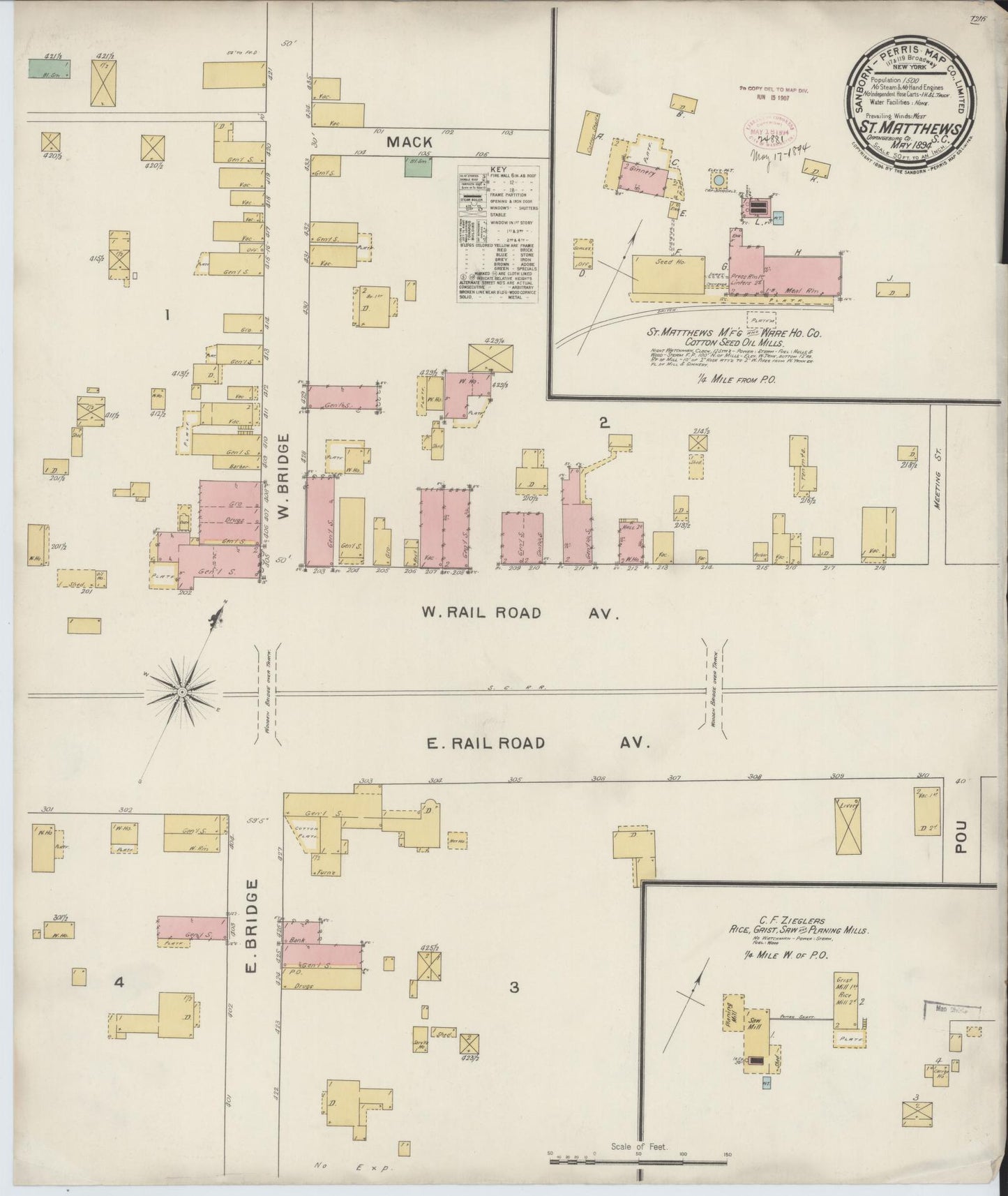 Sanborn Fire Insurance Map from Saint Matthews, Calhoun County, South Carolina (1894), Sheet #0001 - Historic Sanborn Fire Insurance Map Print, vintage old map wall art, antique decor, genealogy gift, South Carolina South Carolina map