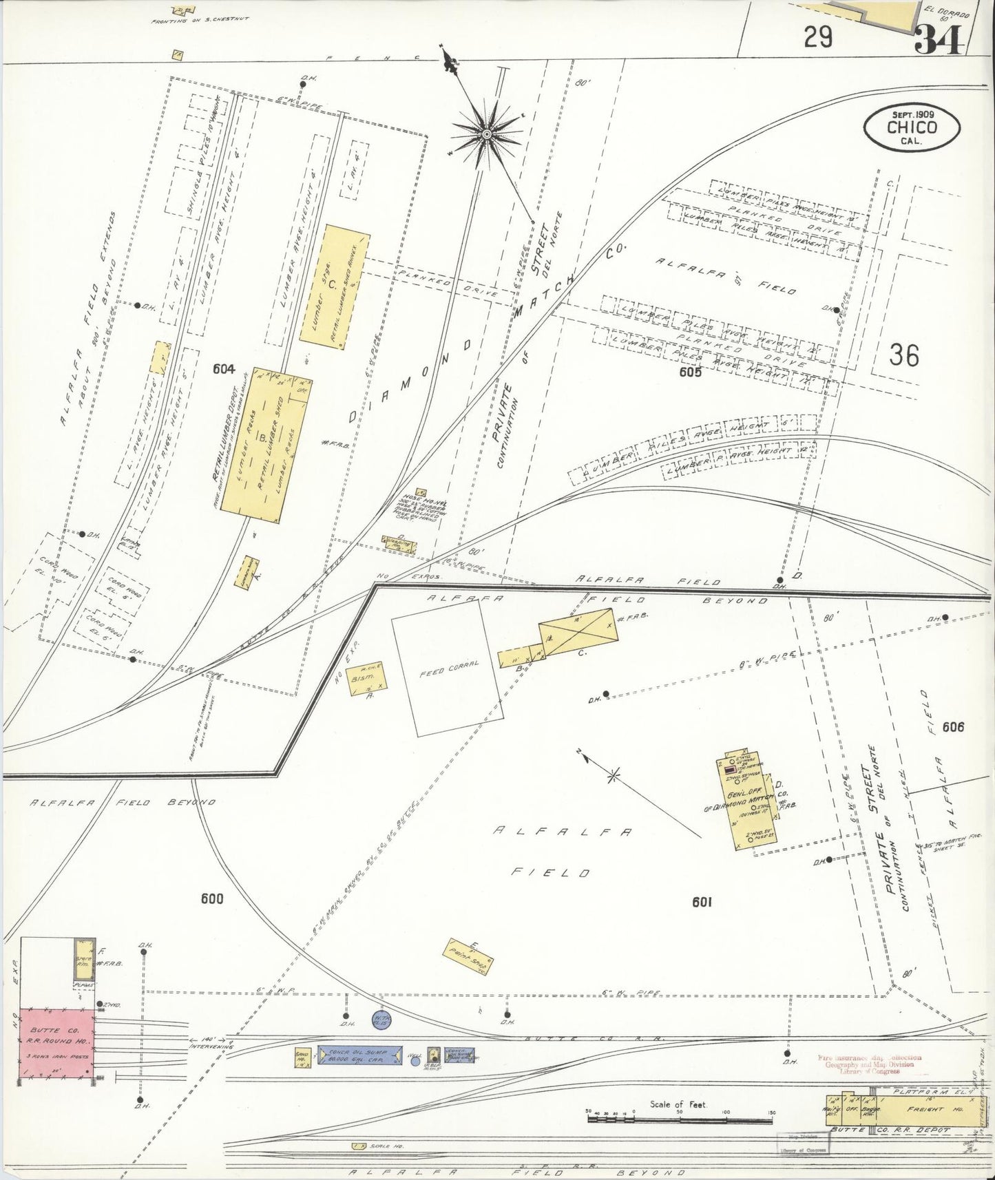 Sanborn Fire Insurance Map from Chico, Butte County, California (1909), Sheet #0034 - Historic Sanborn Fire Insurance Map Print, vintage old map wall art, antique decor, genealogy gift, California California map