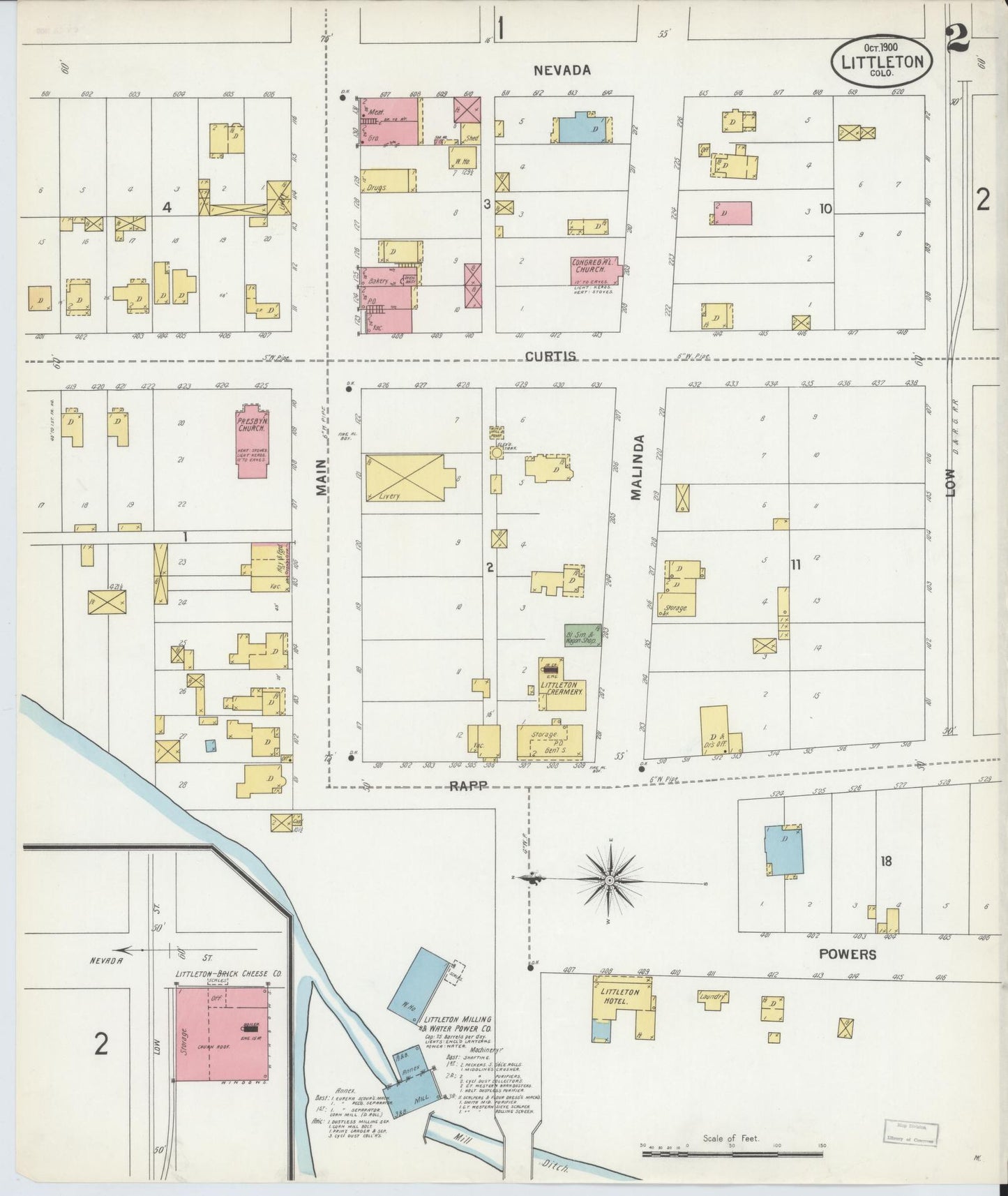 Sanborn Fire Insurance Map from Littleton, Arapahoe County, Colorado (1900), Sheet #0002 - Historic Sanborn Fire Insurance Map Print, vintage old map wall art, antique decor, genealogy gift, Colorado Colorado map