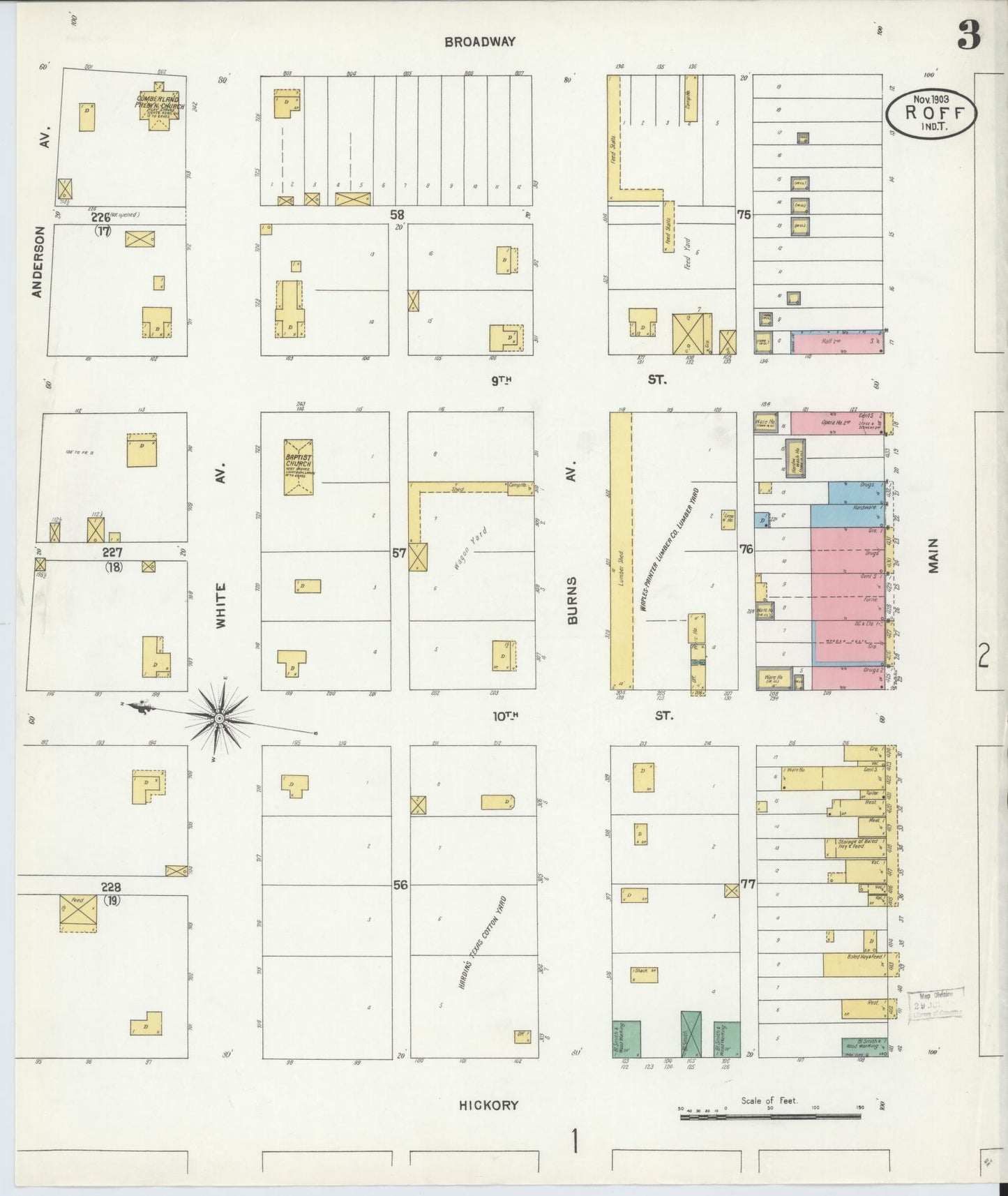 Sanborn Fire Insurance Map from Roff, Pontotoc County, Oklahoma (1903), Sheet #0003 - Complete Map Set gallery image, historic Sanborn map, vintage wall art, Oklahoma Oklahoma