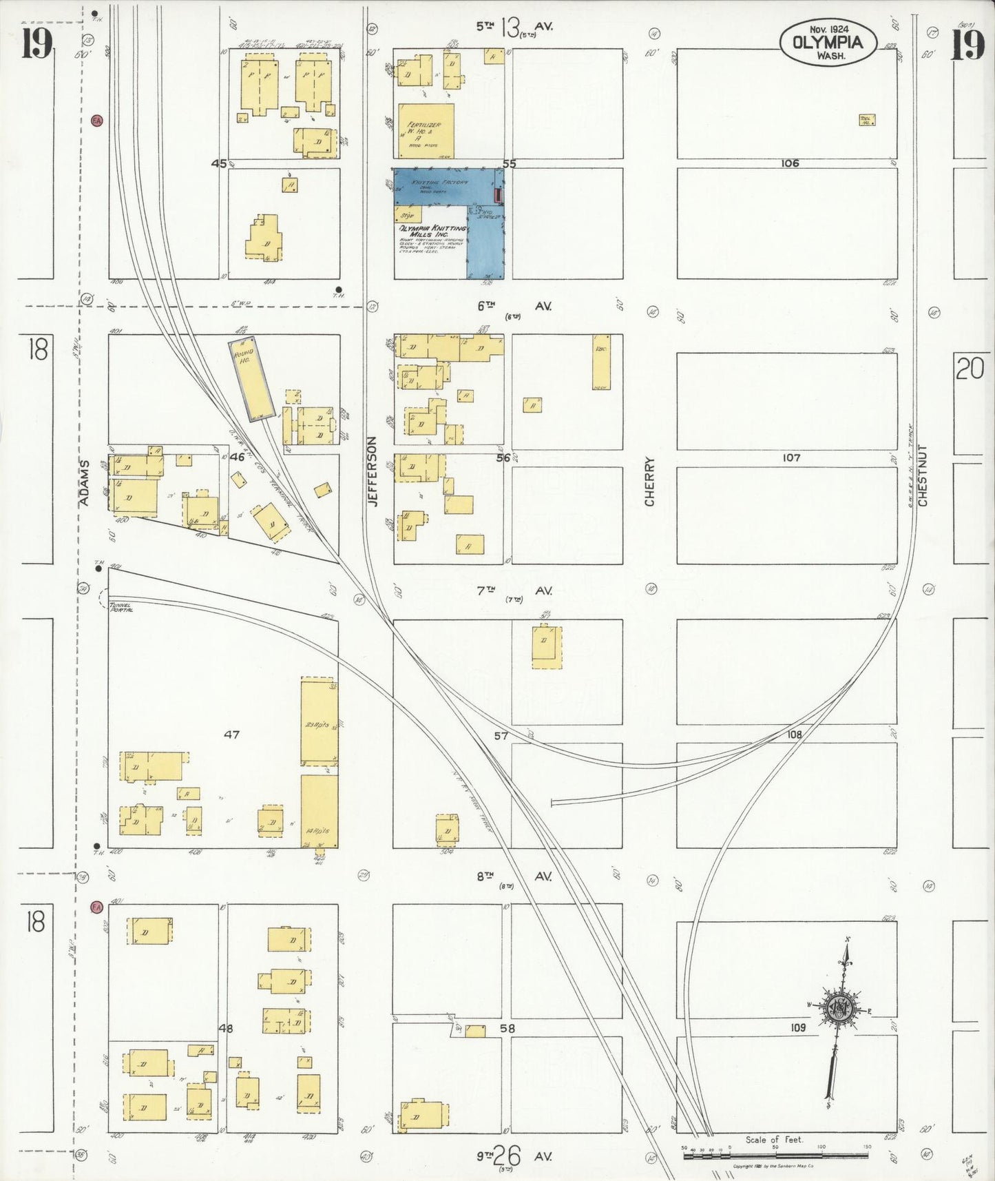 Sanborn Fire Insurance Map from Olympia, Thurston County, Washington (1924), Sheet #0019 - Historic Sanborn Fire Insurance Map Print, vintage old map wall art, antique decor, genealogy gift, Washington Washington map