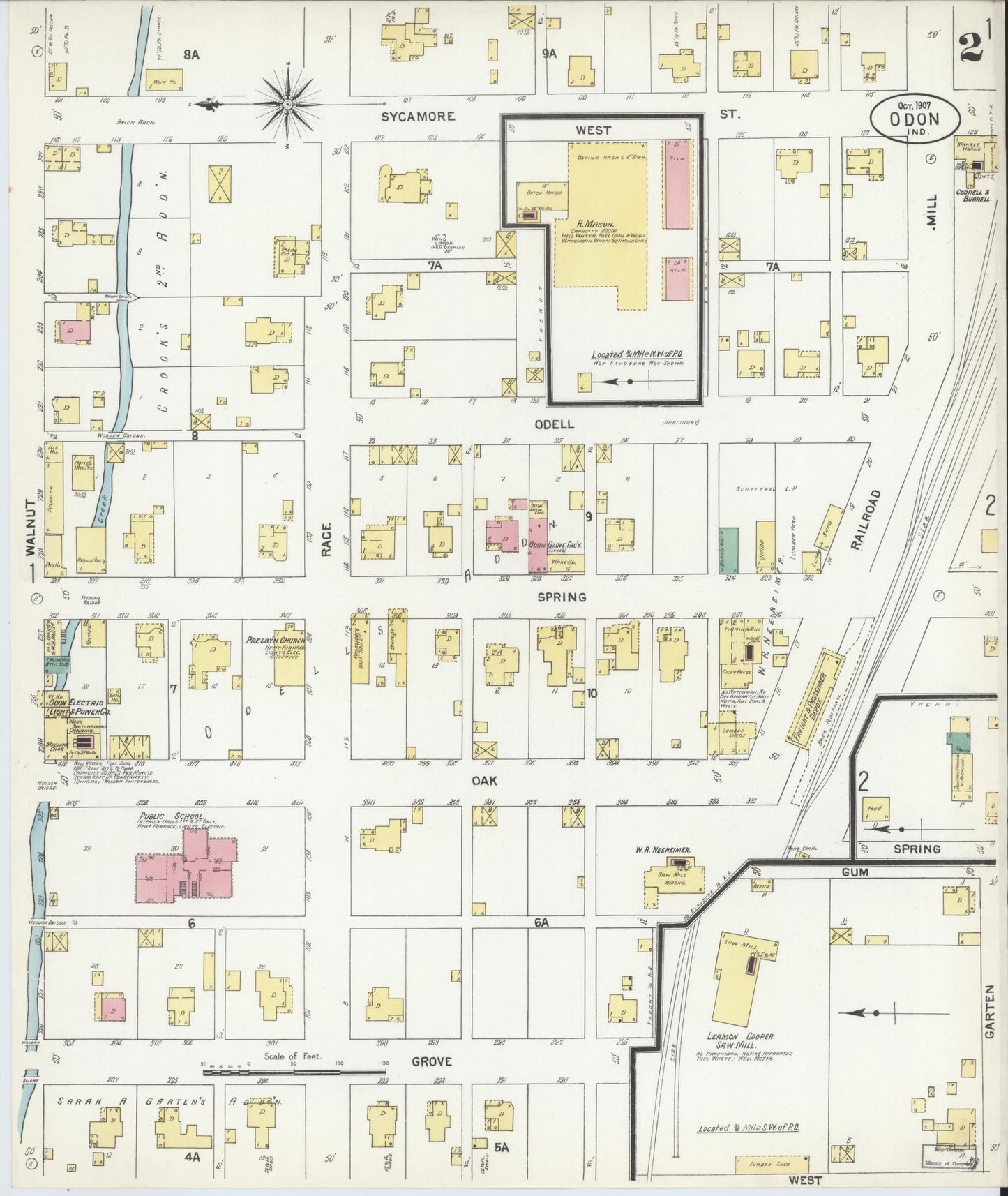 Sanborn Fire Insurance Map from Odon, Daviess County, Indiana (1907), Sheet #0002 - Complete Map Set gallery image, historic Sanborn map, vintage wall art, Indiana Indiana