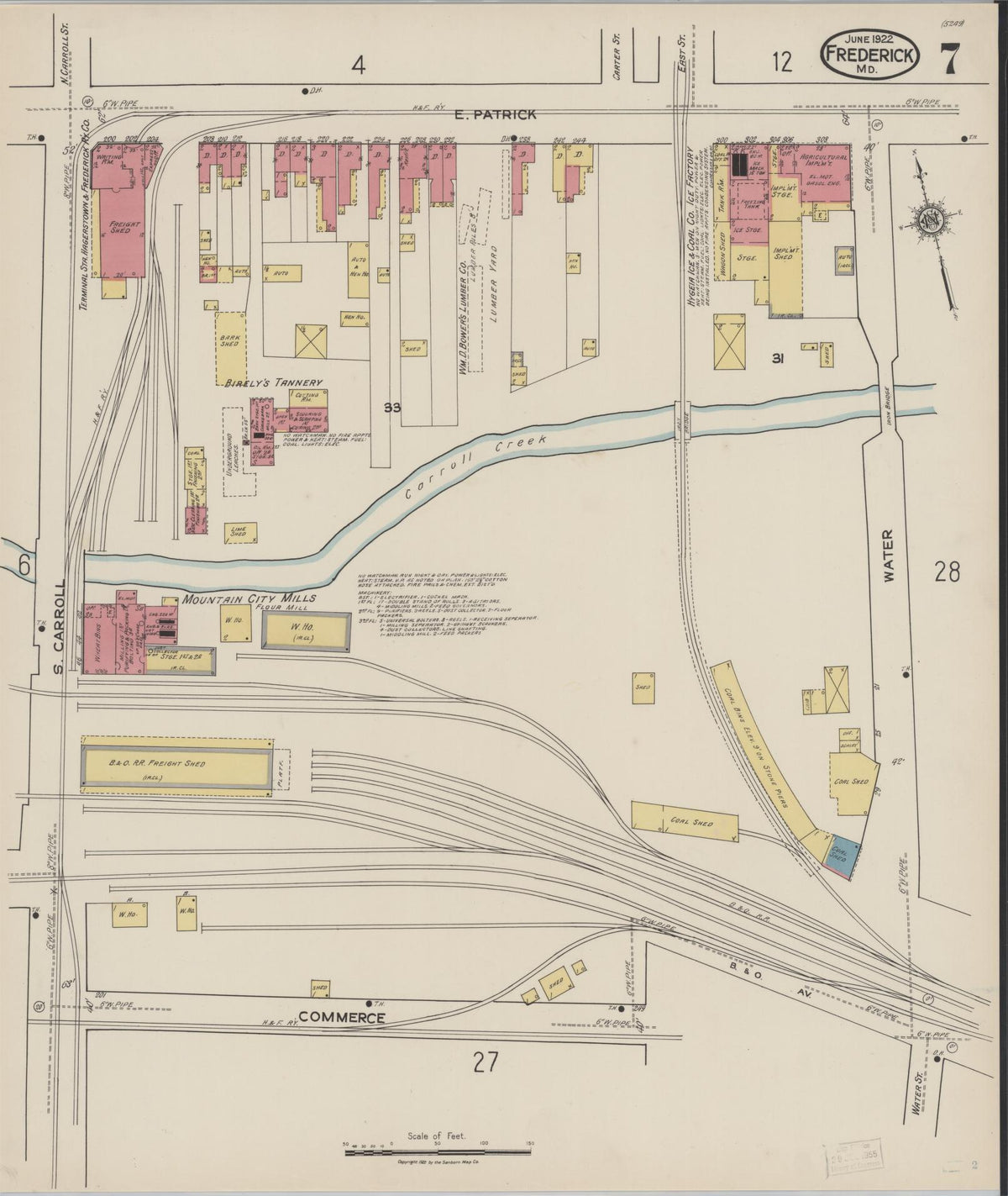 Sanborn Fire Insurance Map from Frederick, Frederick County, Maryland (1922), Sheet #0007 - Historic Sanborn Fire Insurance Map Print, vintage old map wall art, antique decor, genealogy gift, Maryland Maryland map