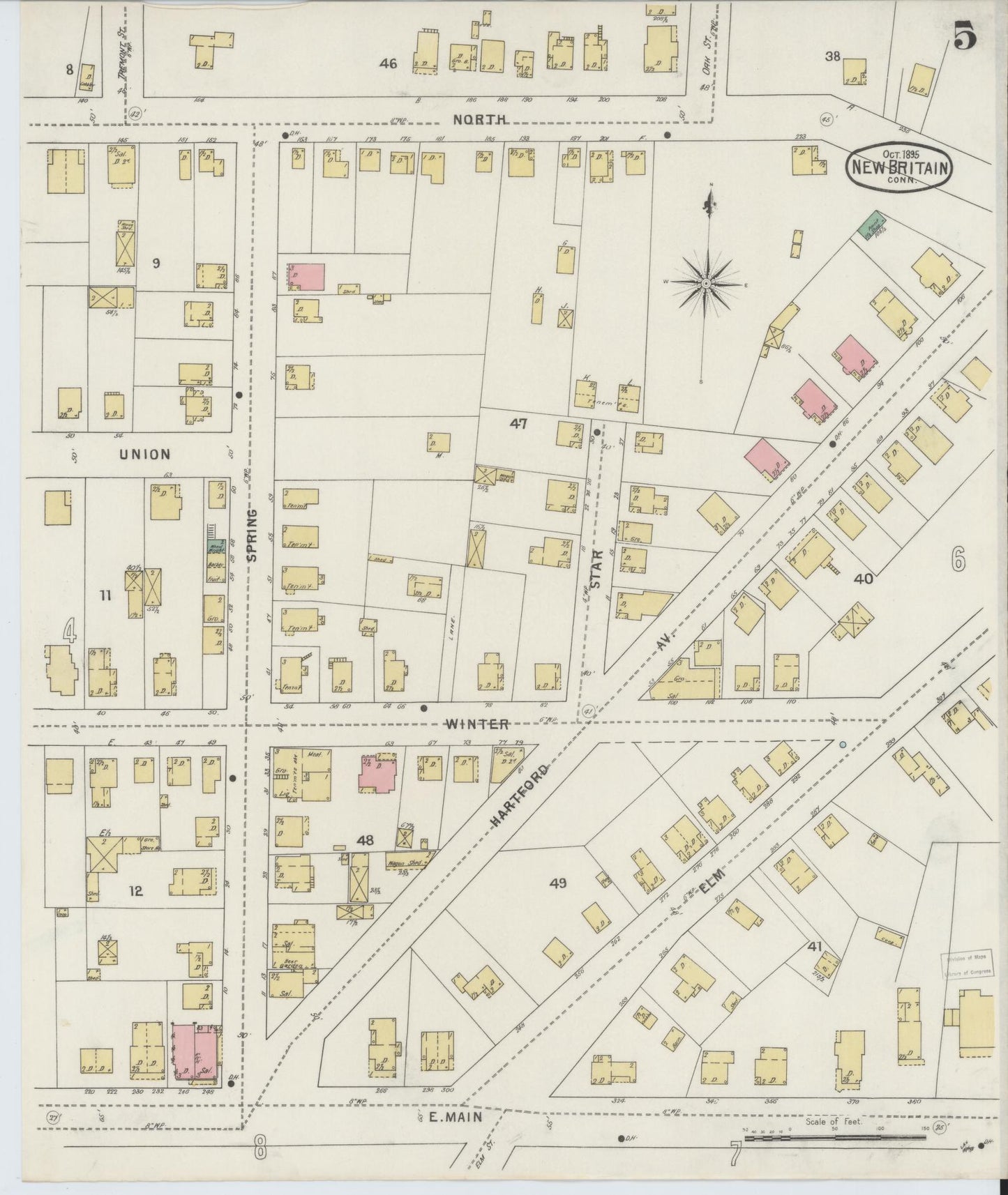 Sanborn Fire Insurance Map from New Britain, Hartford County, Connecticut (1895), Sheet #0005 - Historic Sanborn Fire Insurance Map Print, vintage old map wall art, antique decor, genealogy gift, Connecticut Connecticut map