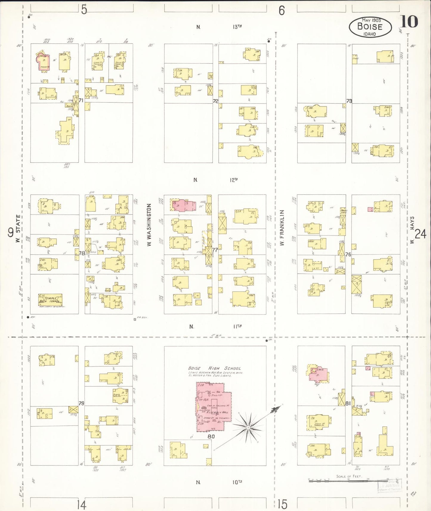 Sanborn Fire Insurance Map from Boise, Ada County, Idaho (1903), Sheet #0010 - Historic Sanborn Fire Insurance Map Print, vintage old map wall art, antique decor, genealogy gift, Idaho Idaho map