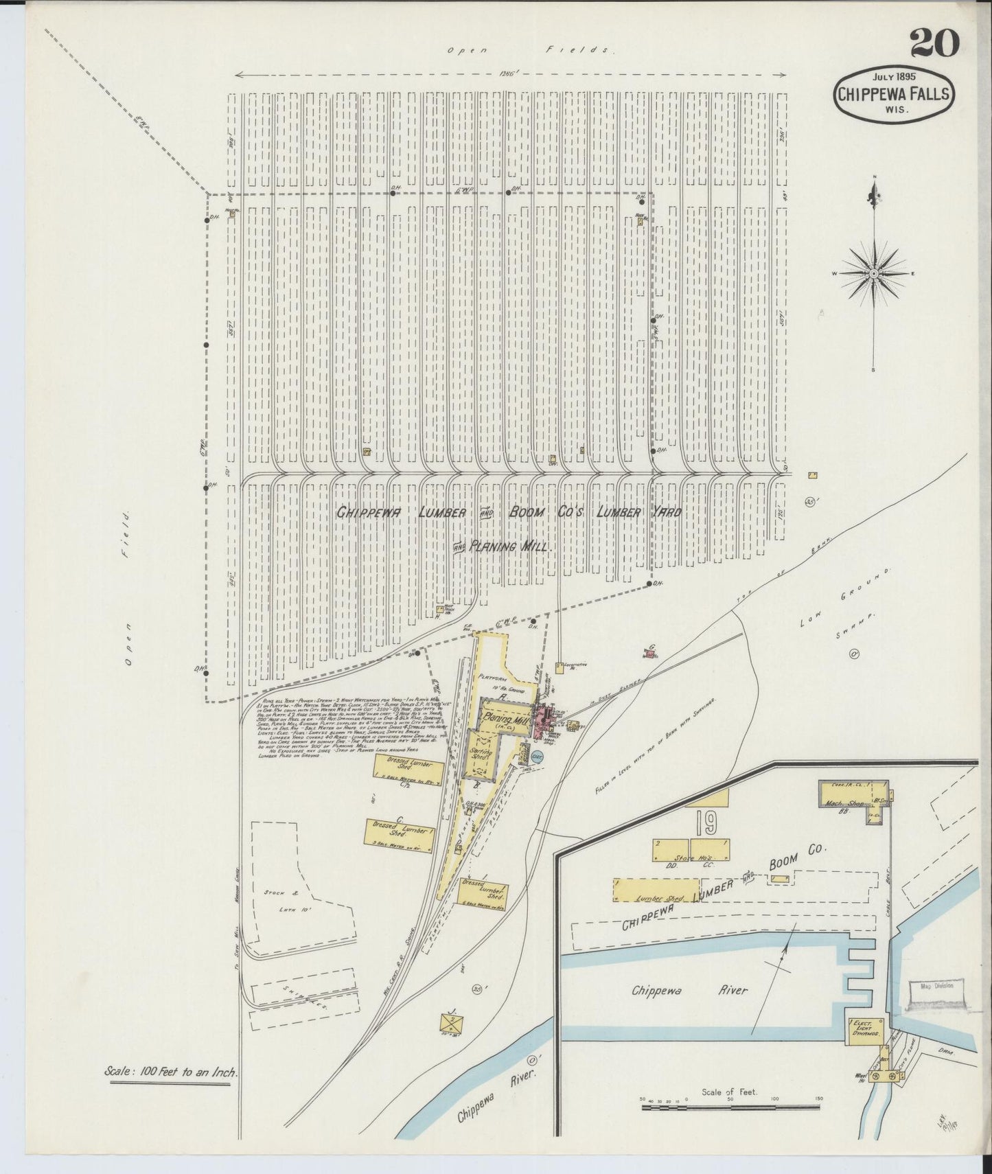 Sanborn Fire Insurance Map from Chippewa Falls, Chippewa County, Wisconsin (1895), Sheet #0020 - Historic Sanborn Fire Insurance Map Print, vintage old map wall art, antique decor, genealogy gift, Wisconsin Wisconsin map