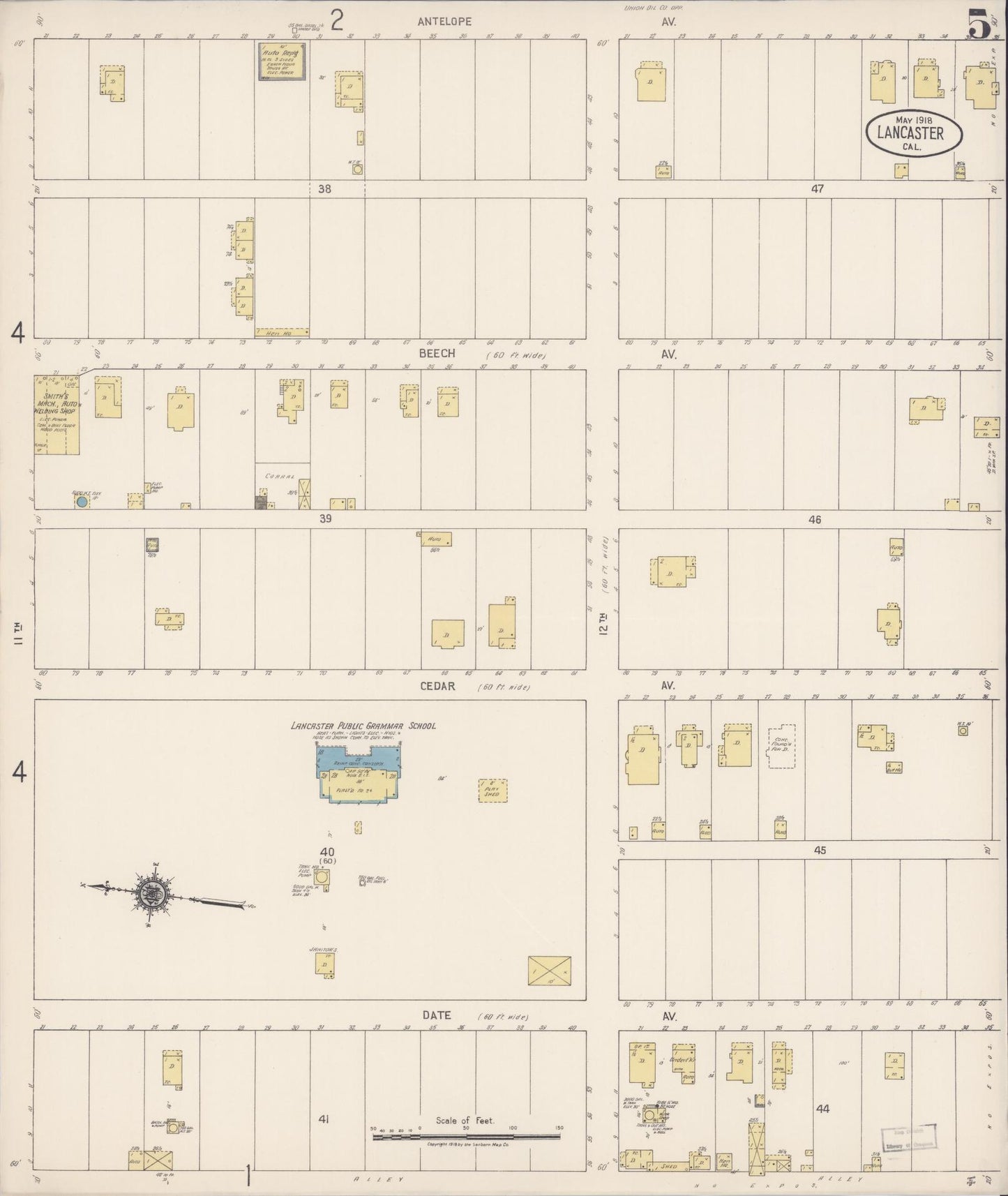Sanborn Fire Insurance Map from Lancaster, Los Angeles County, California (1918), Sheet #0005 - Historic Sanborn Fire Insurance Map Print, vintage old map wall art, antique decor, genealogy gift, California California map