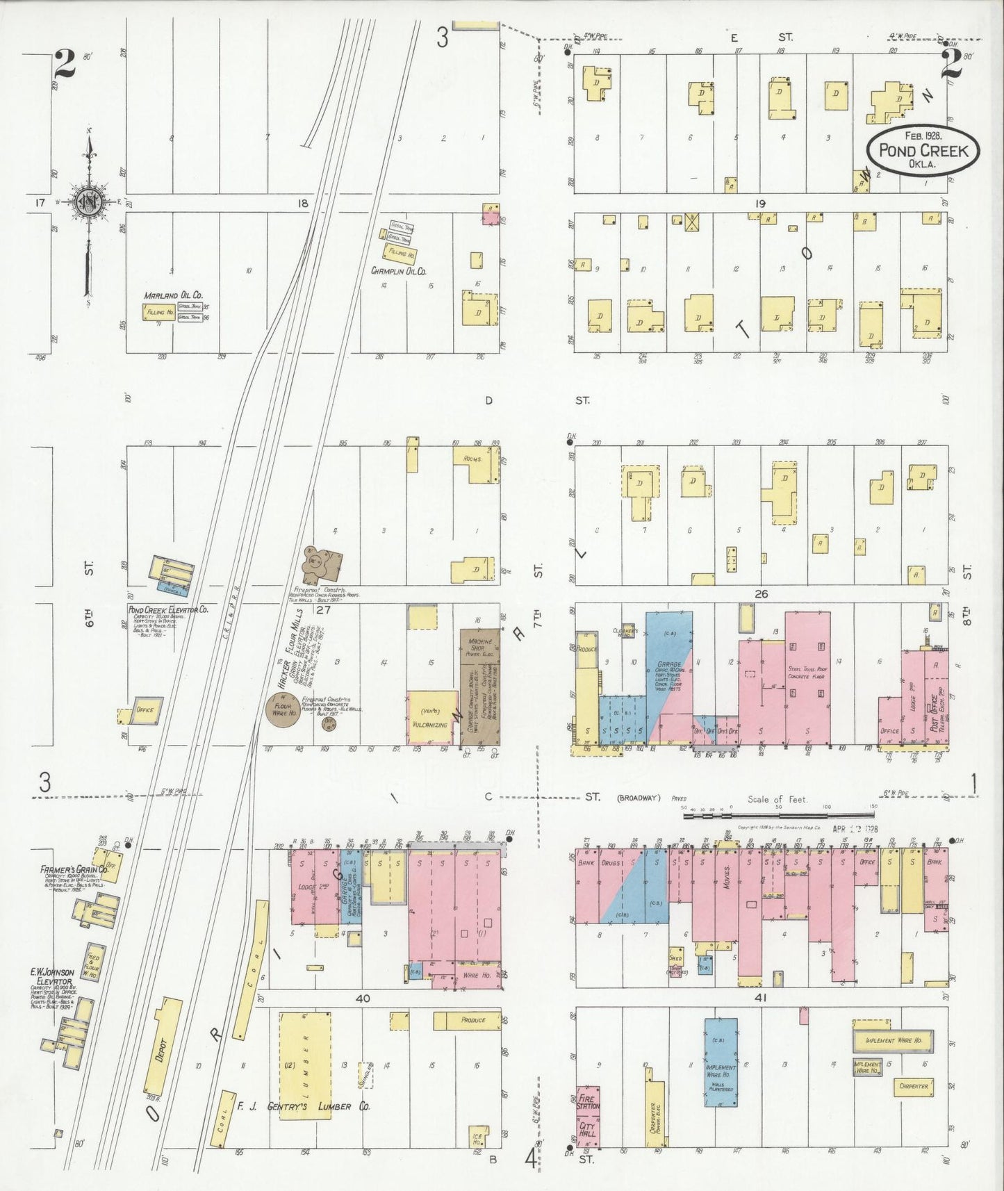 Sanborn Fire Insurance Map from Pond Creek, Grant County, Oklahoma (1928), Sheet #0002 - Historic Sanborn Fire Insurance Map Print, vintage old map wall art, antique decor, genealogy gift, Oklahoma Oklahoma map