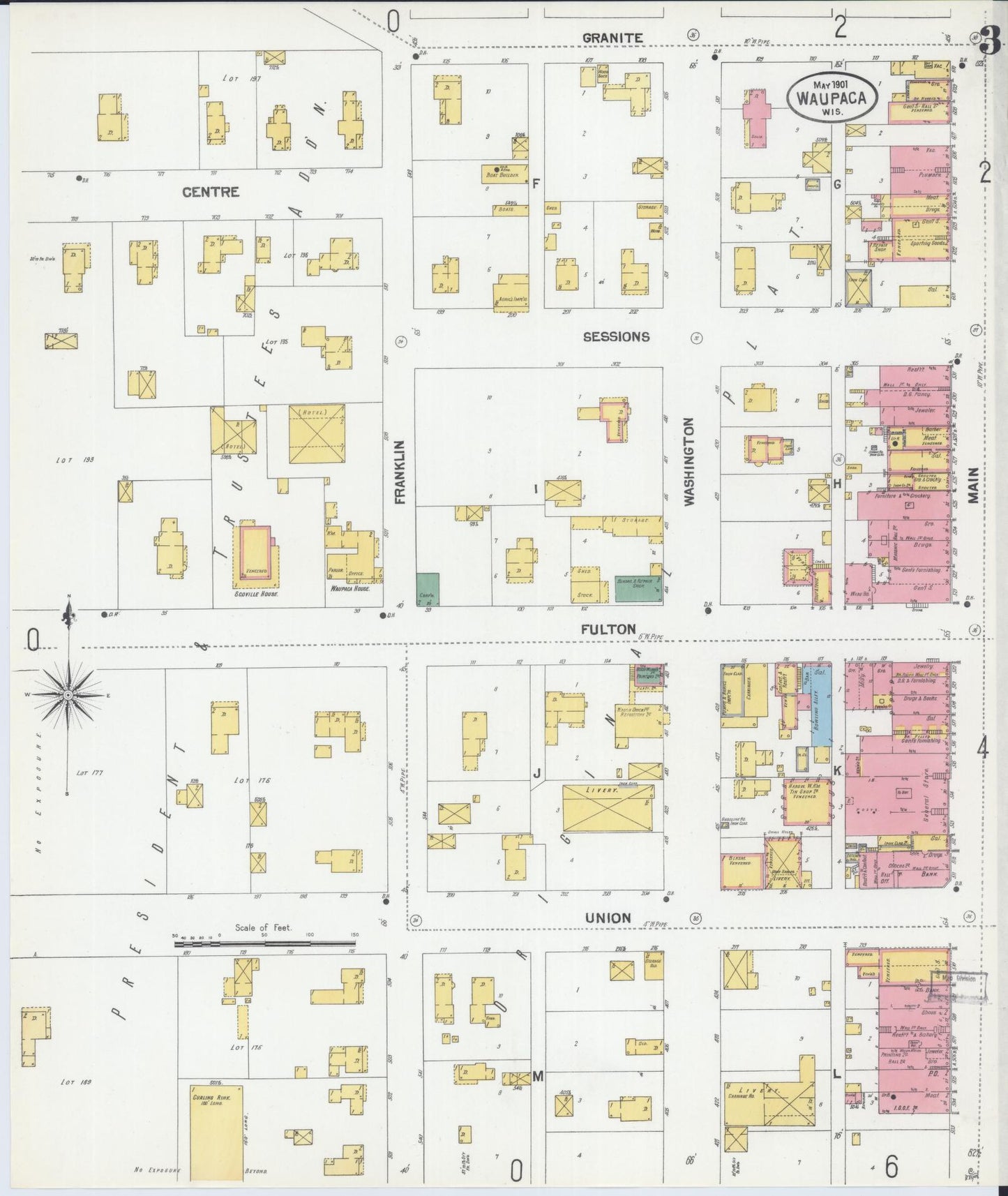 Sanborn Fire Insurance Map from Waupaca, Waupaca County, Wisconsin (1901), Sheet #0003 - Historic Sanborn Fire Insurance Map Print, vintage old map wall art, antique decor, genealogy gift, Wisconsin Wisconsin map