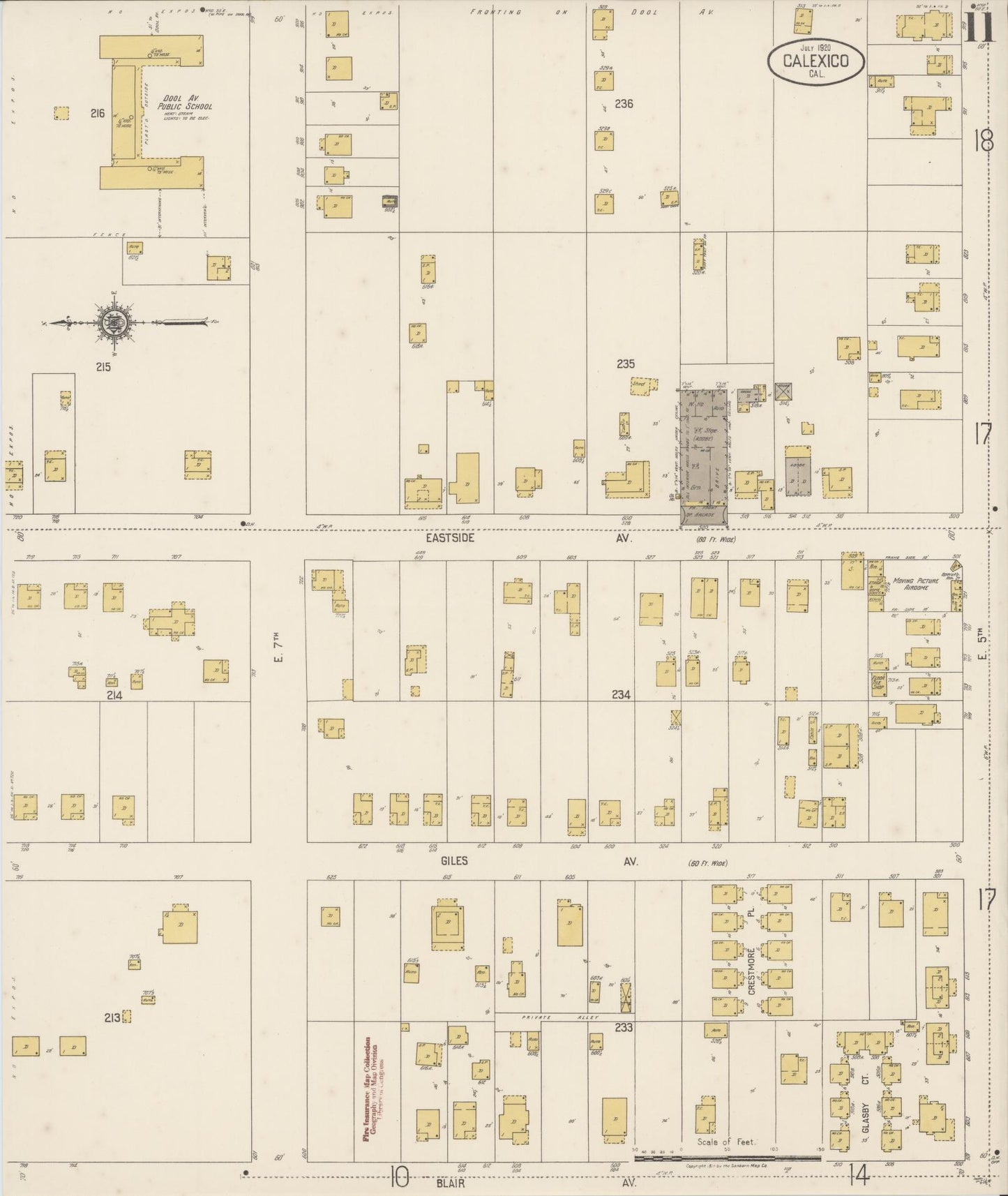 Sanborn Fire Insurance Map from Calexico, Imperial County, California (1920), Sheet #0011 - Historic Sanborn Fire Insurance Map Print, vintage old map wall art, antique decor, genealogy gift, California California map