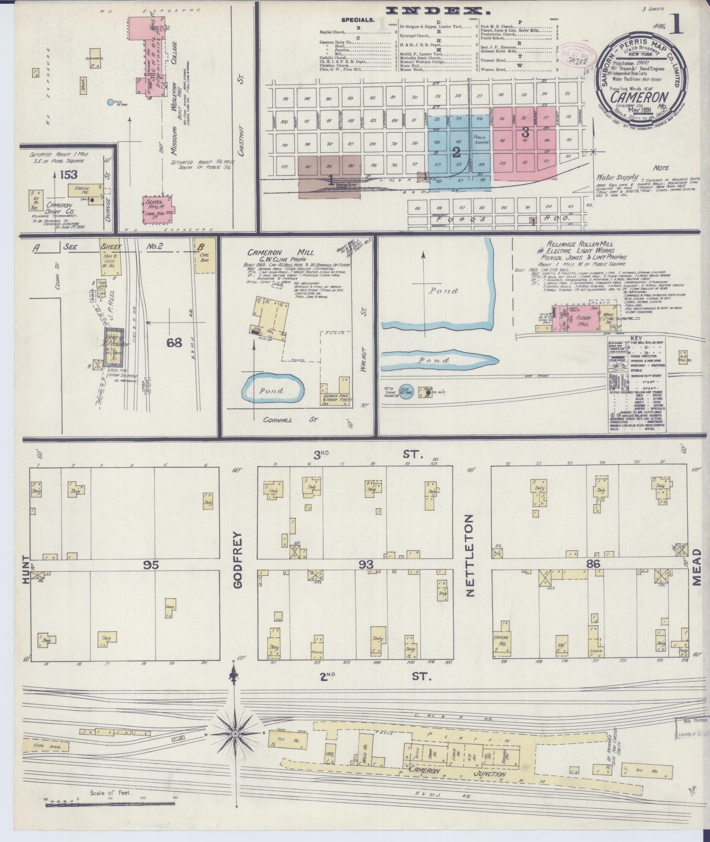 Sanborn Fire Insurance Map from Cameron, Clinton County, Missouri (1891), Sheet #0001 - Historic Sanborn Fire Insurance Map Print, vintage old map wall art, antique decor, genealogy gift, Missouri Missouri map