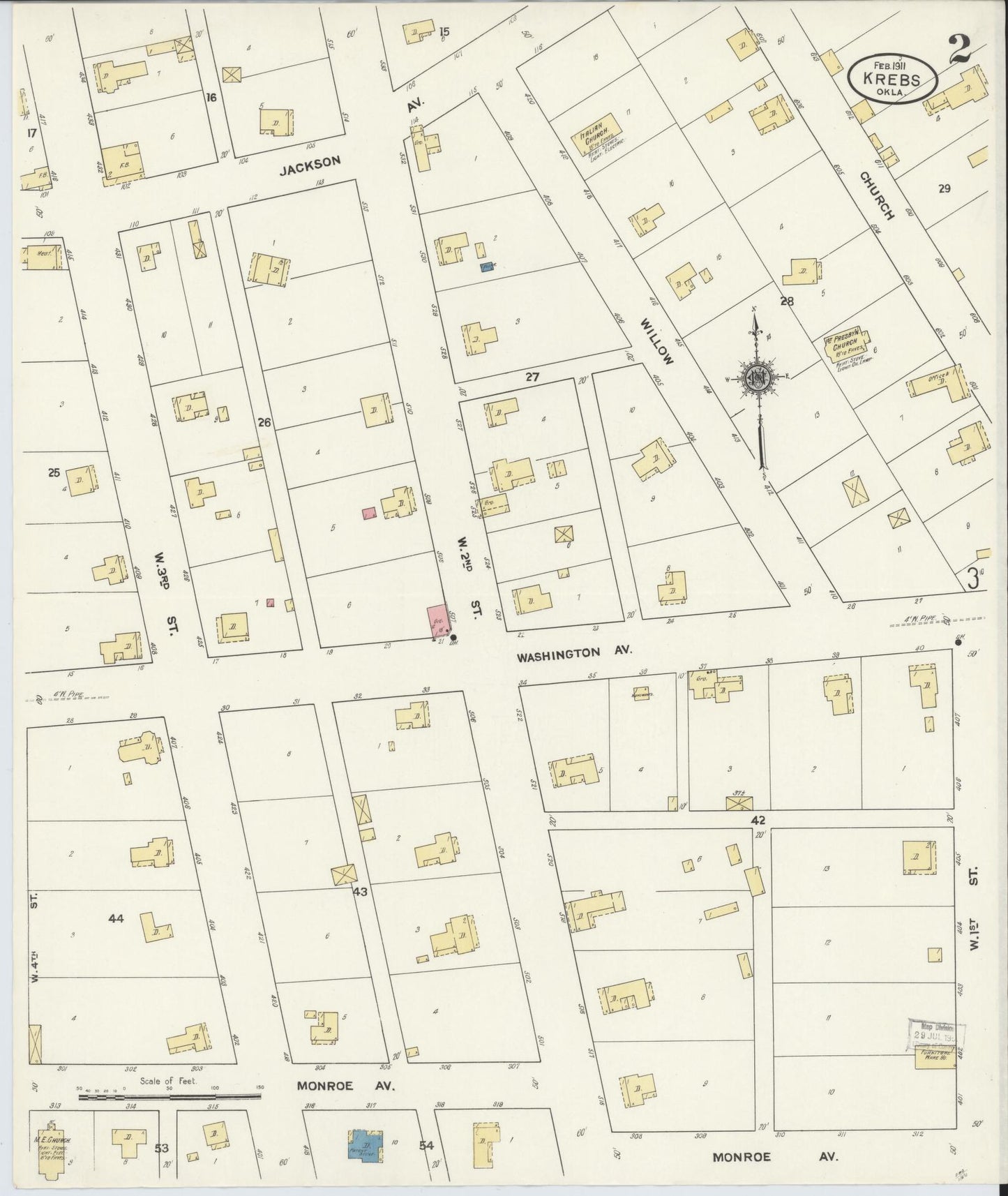Sanborn Fire Insurance Map from Krebs, Pittsburg County, Oklahoma (1911), Sheet #0002 - Historic Sanborn Fire Insurance Map Print, vintage old map wall art, antique decor, genealogy gift, Oklahoma Oklahoma map