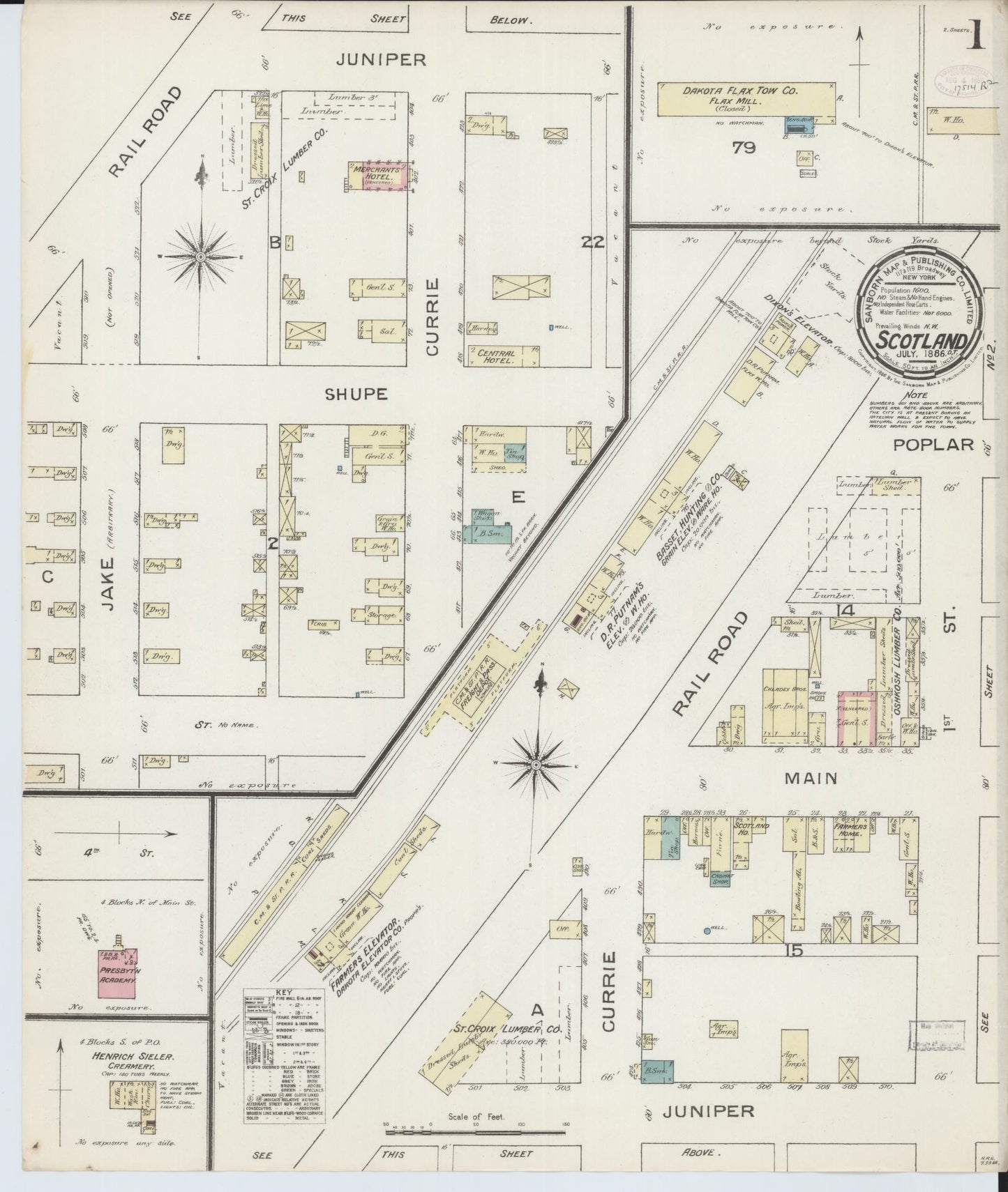 Sanborn Fire Insurance Map from Scotland, Bon Homme County, South Dakota. (1886) – Historic Sanborn Fire Insurance Map Print