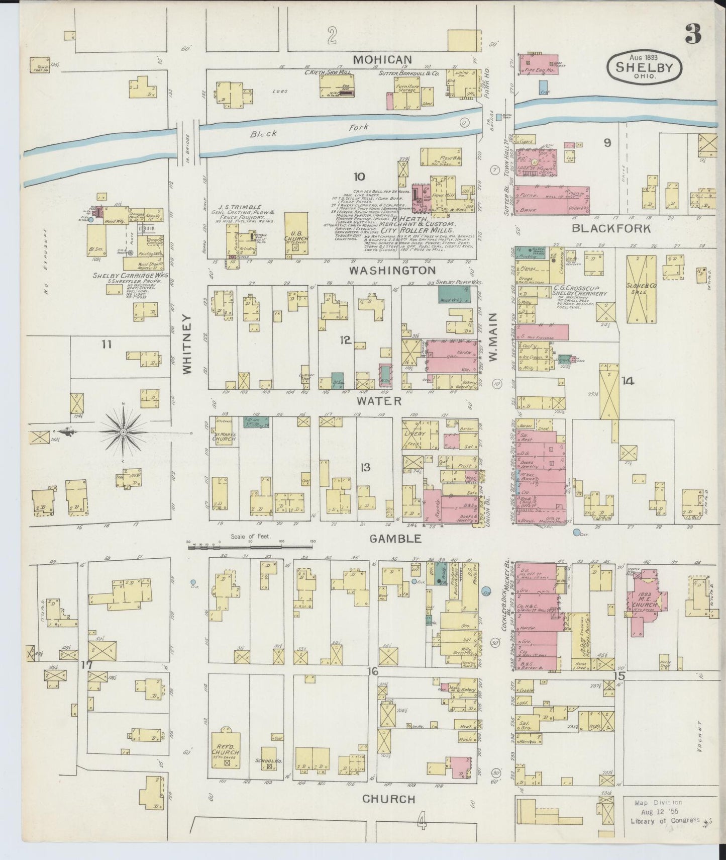 Sanborn Fire Insurance Map from Shelby, Richland County, Ohio (1893), Sheet #0003 - Historic Sanborn Fire Insurance Map Print, vintage old map wall art, antique decor, genealogy gift, Ohio Ohio map
