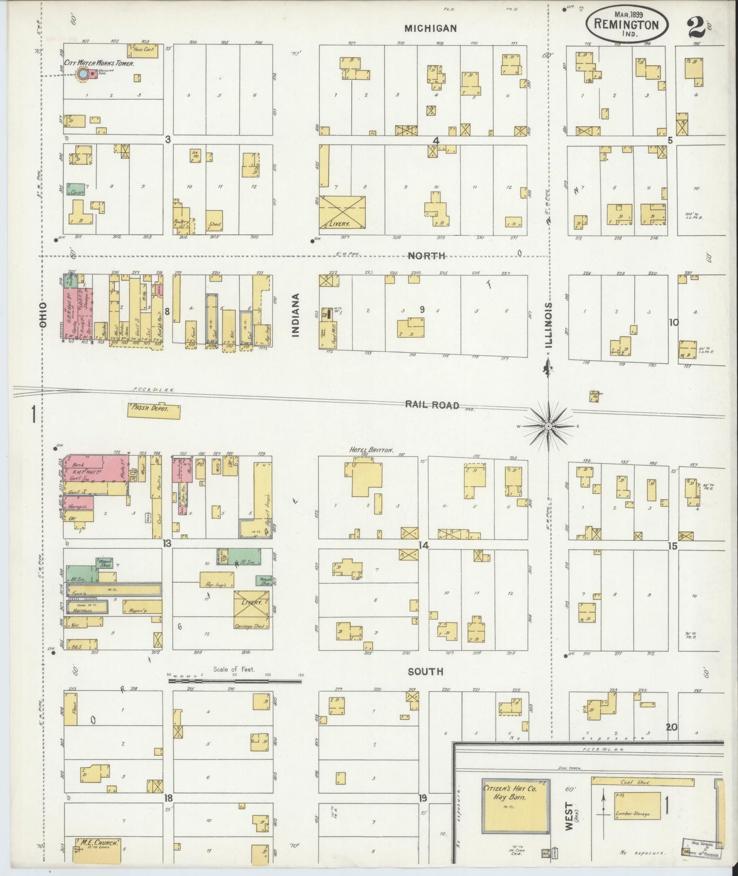 Sanborn Fire Insurance Map from Remington, Jasper County, Indiana (1899), Sheet #0002 - Complete Map Set gallery image, historic Sanborn map, vintage wall art, Indiana Indiana