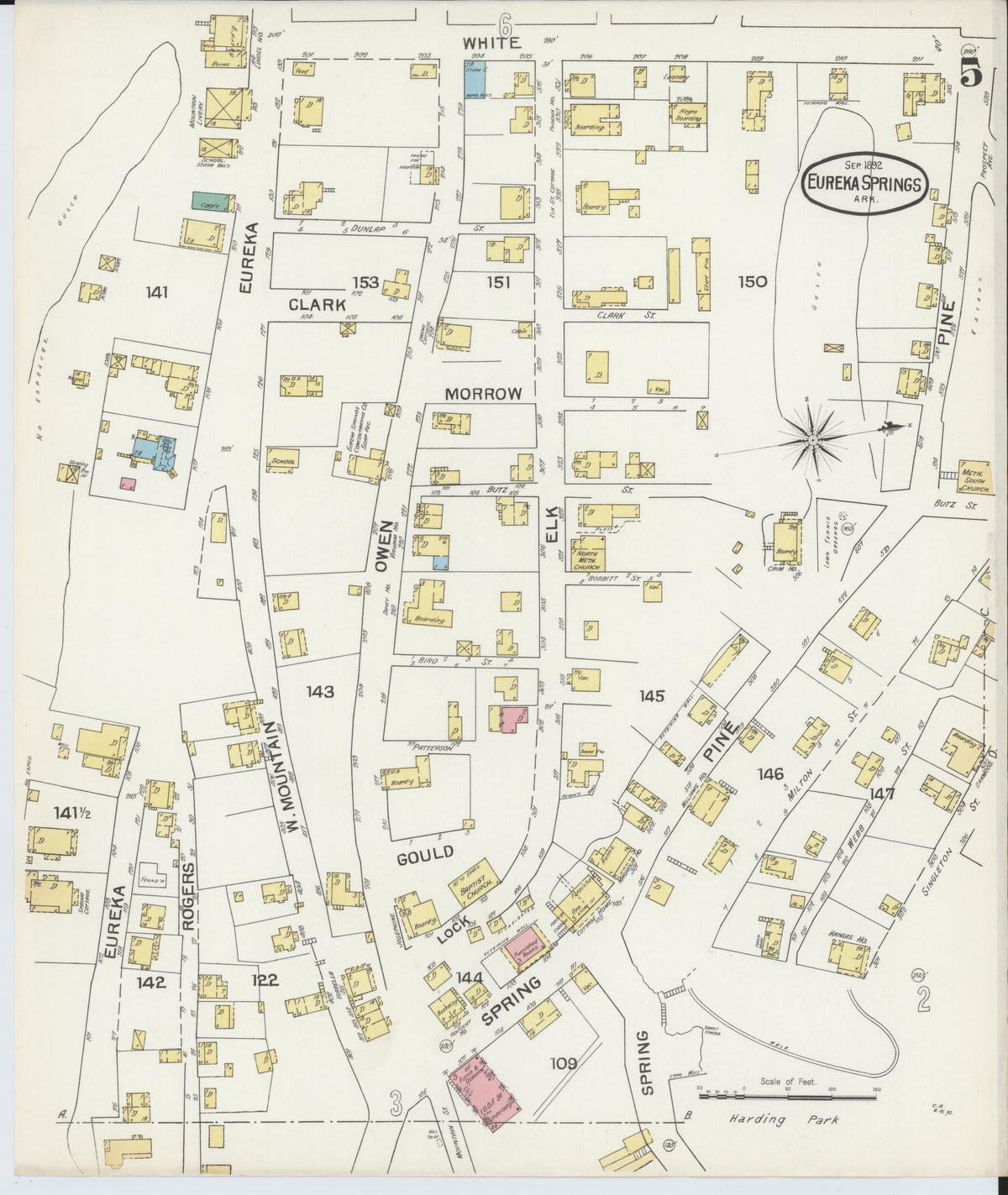 Sanborn Fire Insurance Map from Eureka Springs, Carroll County, Arkansas (1892), Sheet #0005 - Historic Sanborn Fire Insurance Map Print, vintage old map wall art, antique decor, genealogy gift, Arkansas Arkansas map