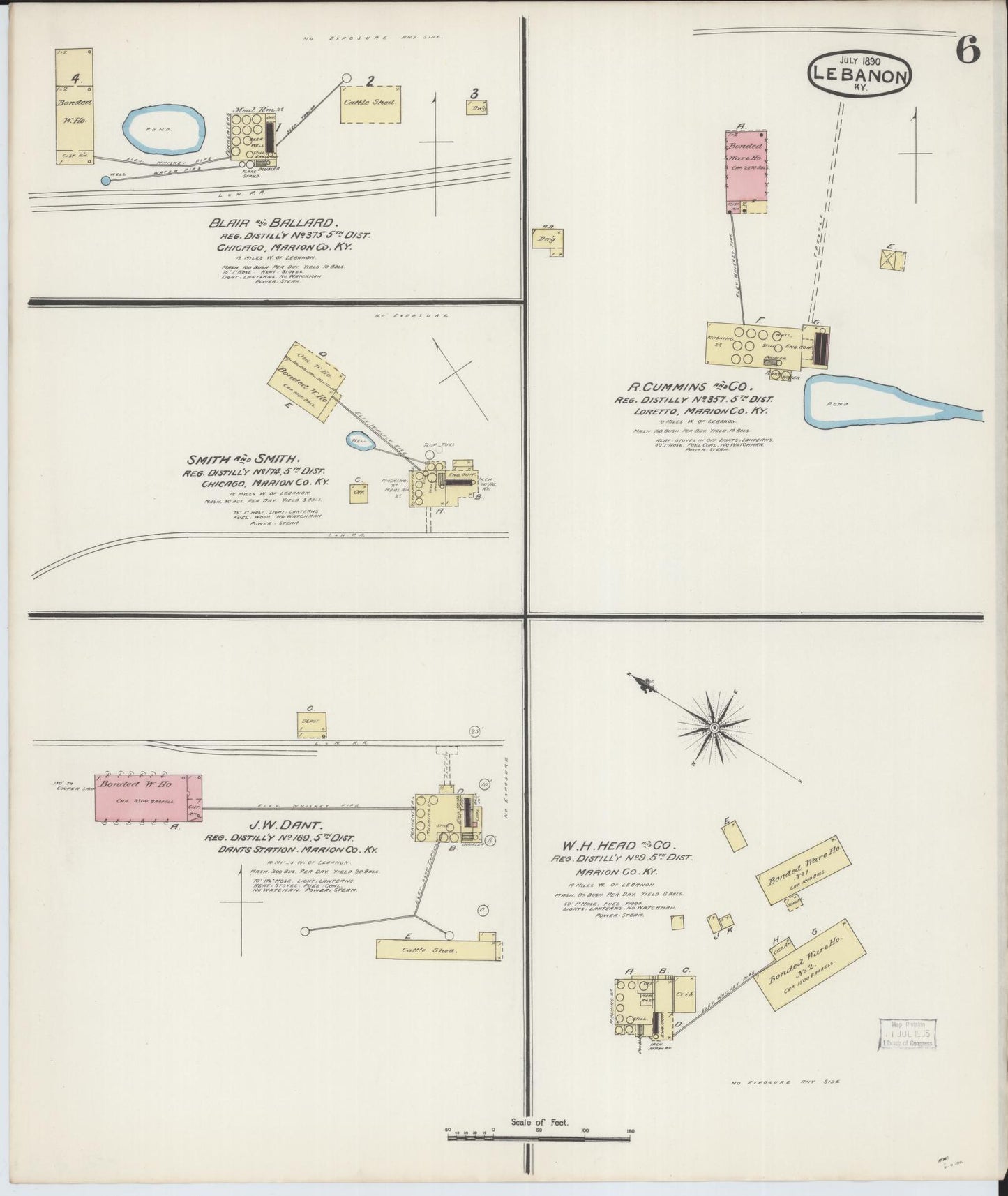 Sanborn Fire Insurance Map from Lebanon, Marion County, Kentucky (1890), Sheet #0006 - Complete Map Set gallery image, historic Sanborn map, vintage wall art, Kentucky Kentucky
