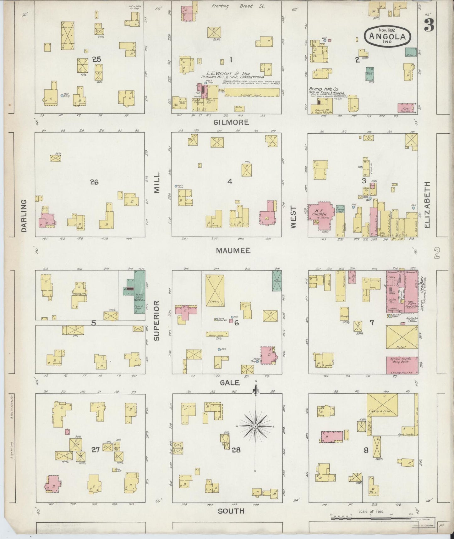 Sanborn Fire Insurance Map from Angola, Steuben County, Indiana (1892), Sheet #0003 - Historic Sanborn Fire Insurance Map Print, vintage old map wall art, antique decor, genealogy gift, Indiana Indiana map
