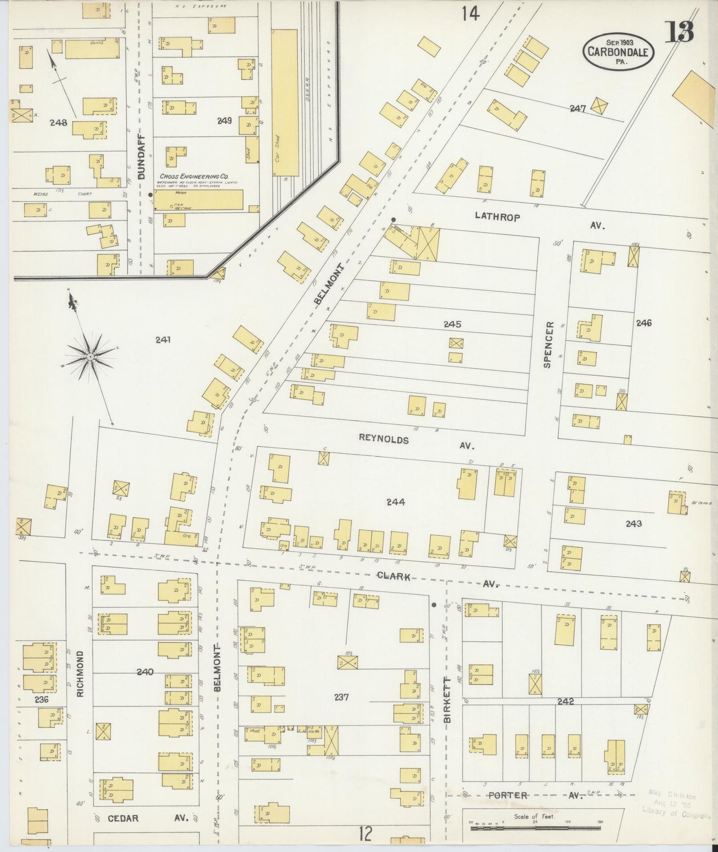 Sanborn Fire Insurance Map from Carbondale, Lackawanna County, Pennsylvania (1903), Sheet #0013 - Historic Sanborn Fire Insurance Map Print, vintage old map wall art, antique decor, genealogy gift, Pennsylvania Pennsylvania map