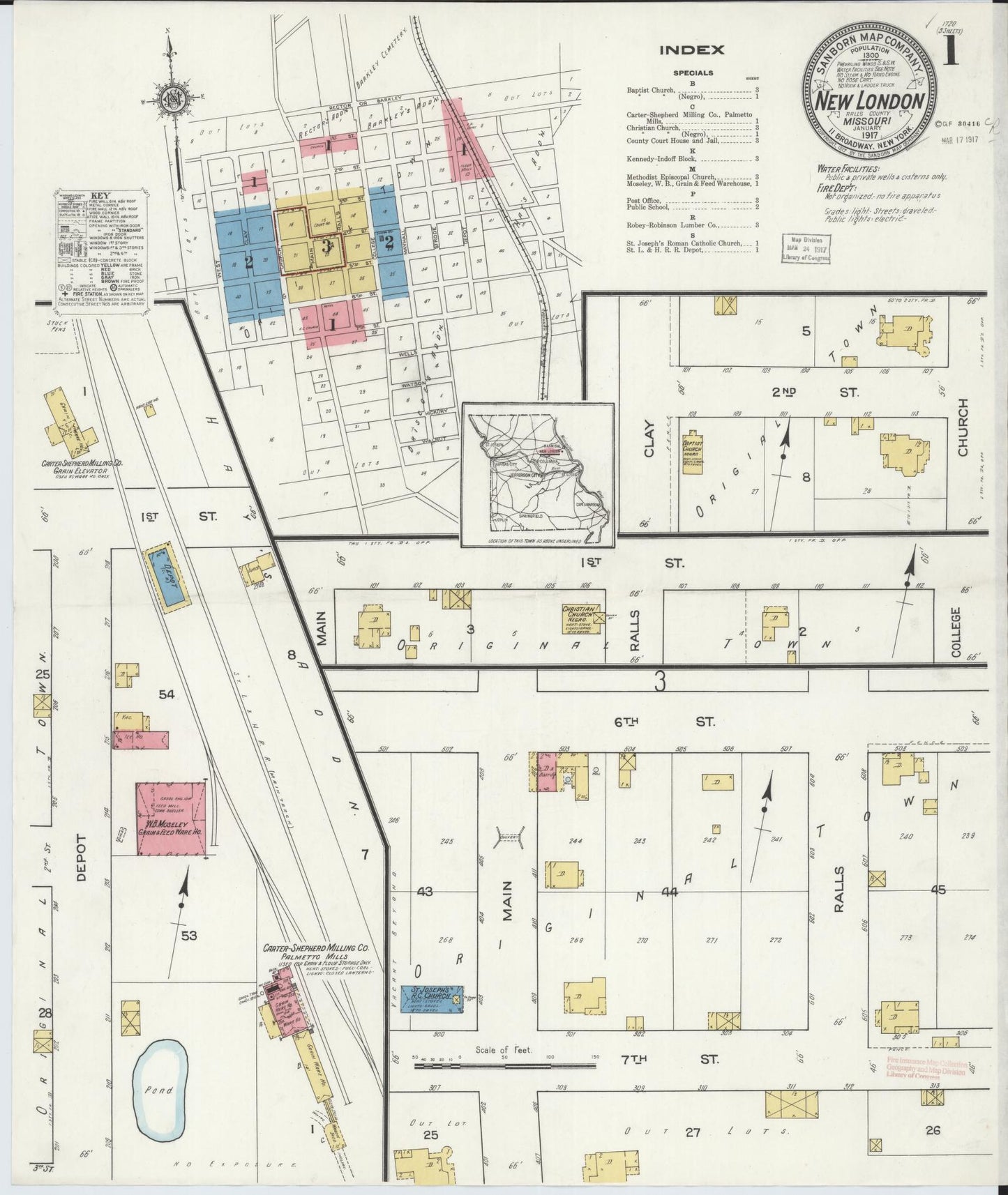 Sanborn Fire Insurance Map from New London, Ralls County, Missouri (1917), Sheet #0001 - Historic Sanborn Fire Insurance Map Print, vintage old map wall art, antique decor, genealogy gift, Missouri Missouri map