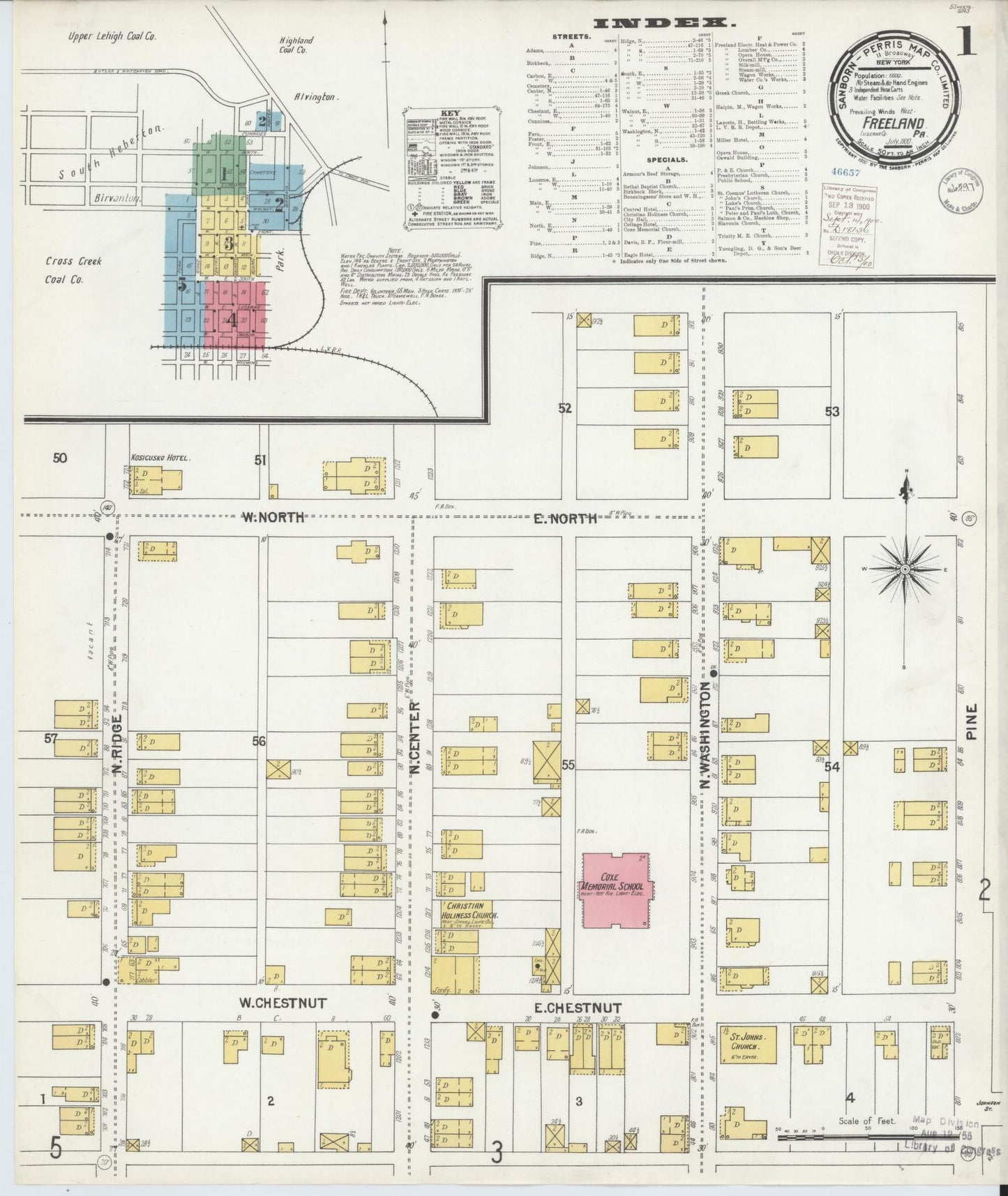 Sanborn Fire Insurance Map from Freeland, Luzerne County, Pennsylvania (1900), Sheet #0001 - Historic Sanborn Fire Insurance Map Print, vintage old map wall art, antique decor, genealogy gift, Pennsylvania Pennsylvania map