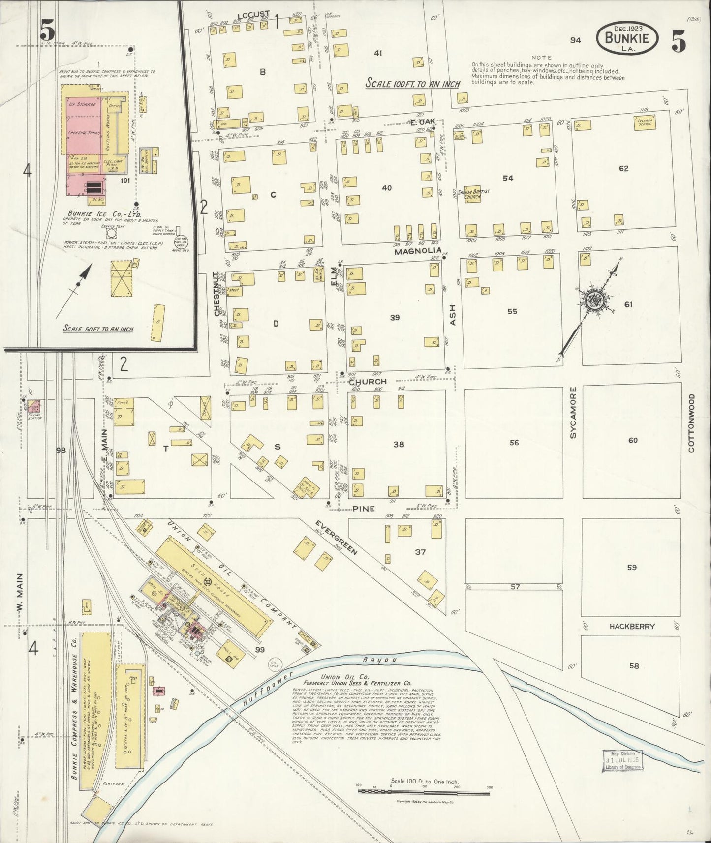 Sanborn Fire Insurance Map from Bunkie, Avoyelles Parish, Louisiana (1923), Sheet #0005 - Historic Sanborn Fire Insurance Map Print, vintage old map wall art, antique decor, genealogy gift, Louisiana Louisiana map
